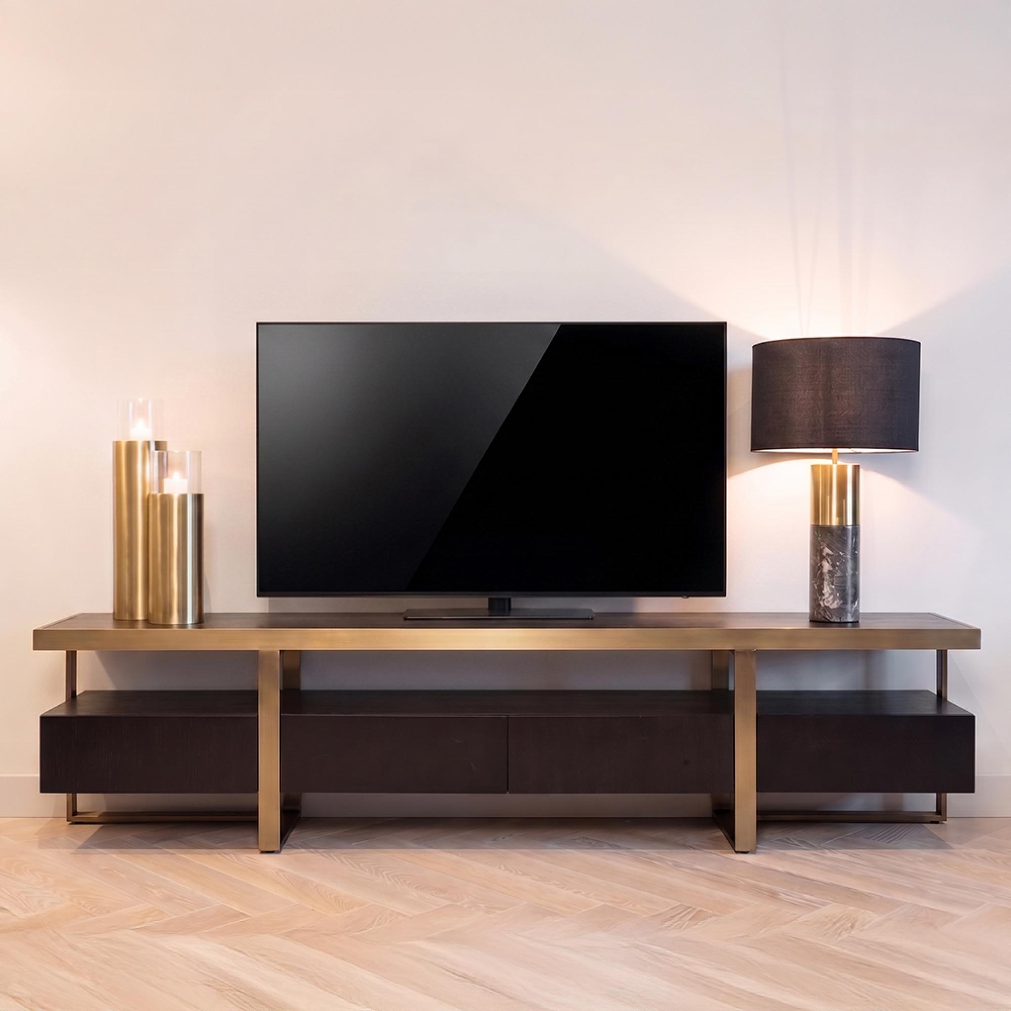 Alexander Jones TV Unit - 3 Drawer - 220cm - Large - Charcoal and Brass
