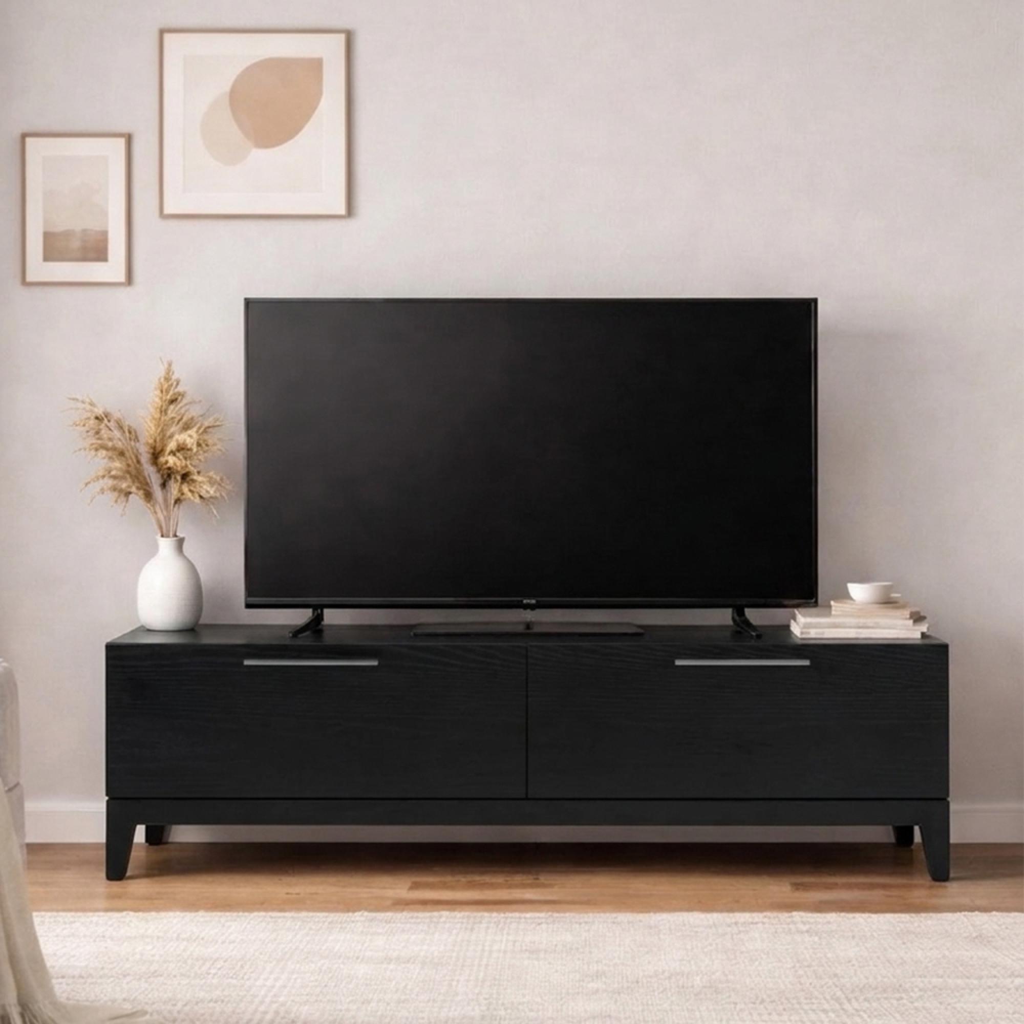 Peony TV Unit - 2 Drawer - Compact - Wenge Black - Wood