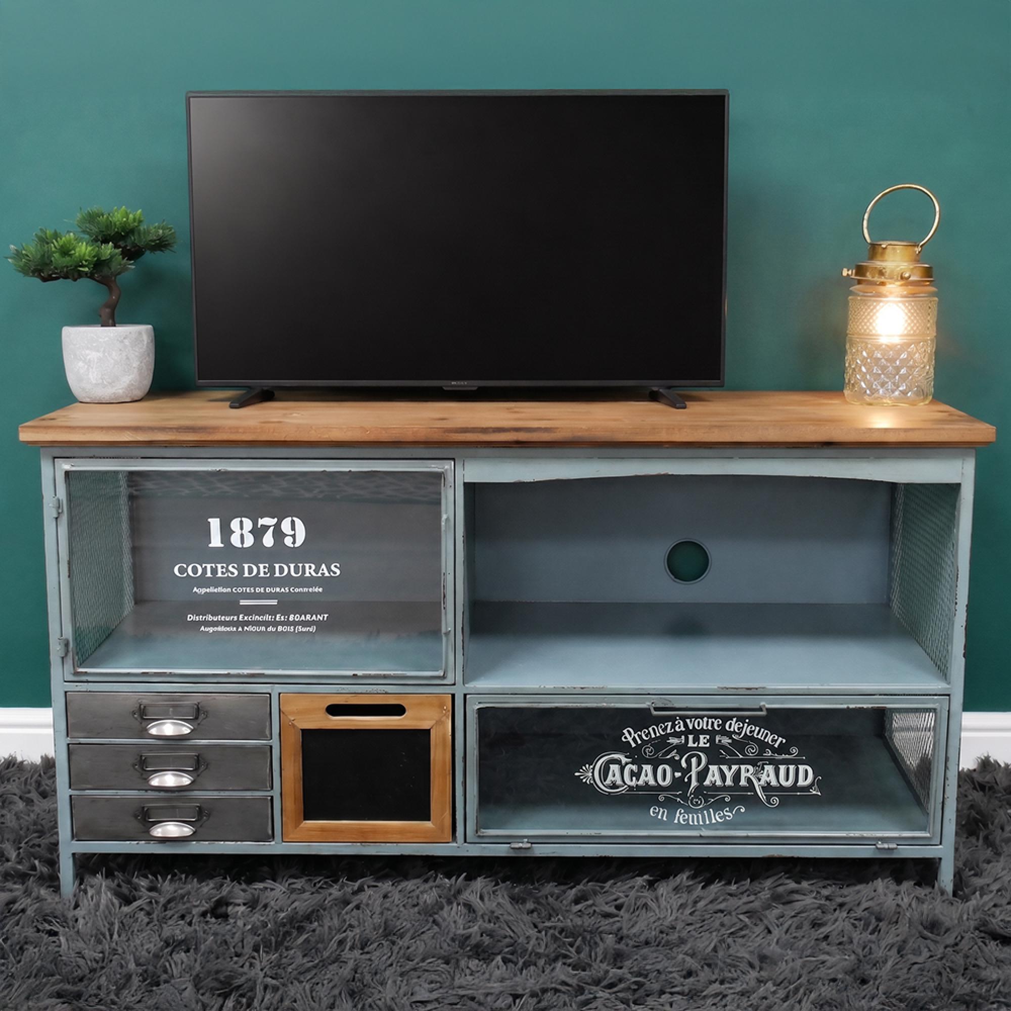 Industrial TV Cabinet - 1 Door - 106cm - Compact - Wood and Metal