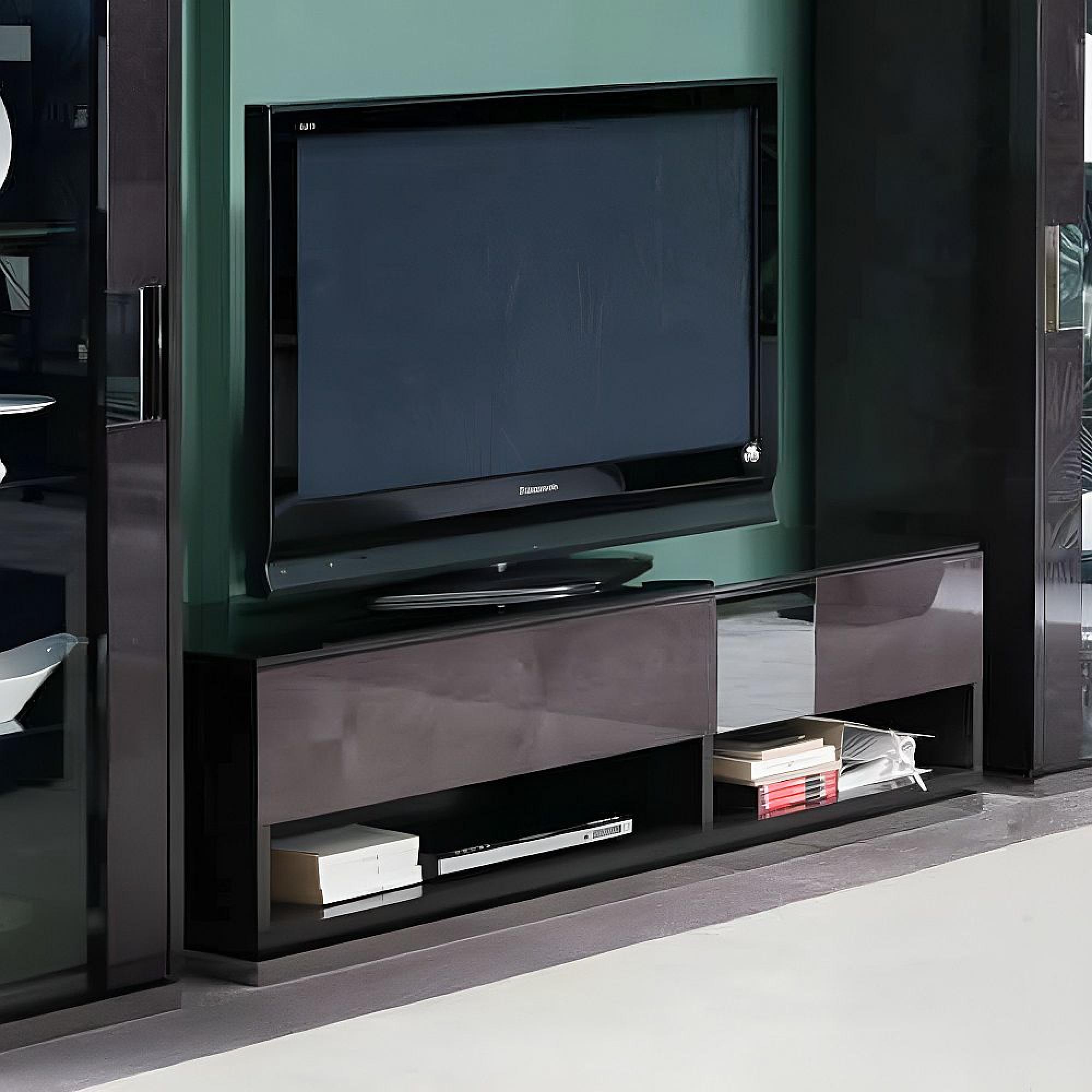 Heritage TV Unit - 2 Drawer - Large - Glass Top - Dark Velvet Birch High Gloss