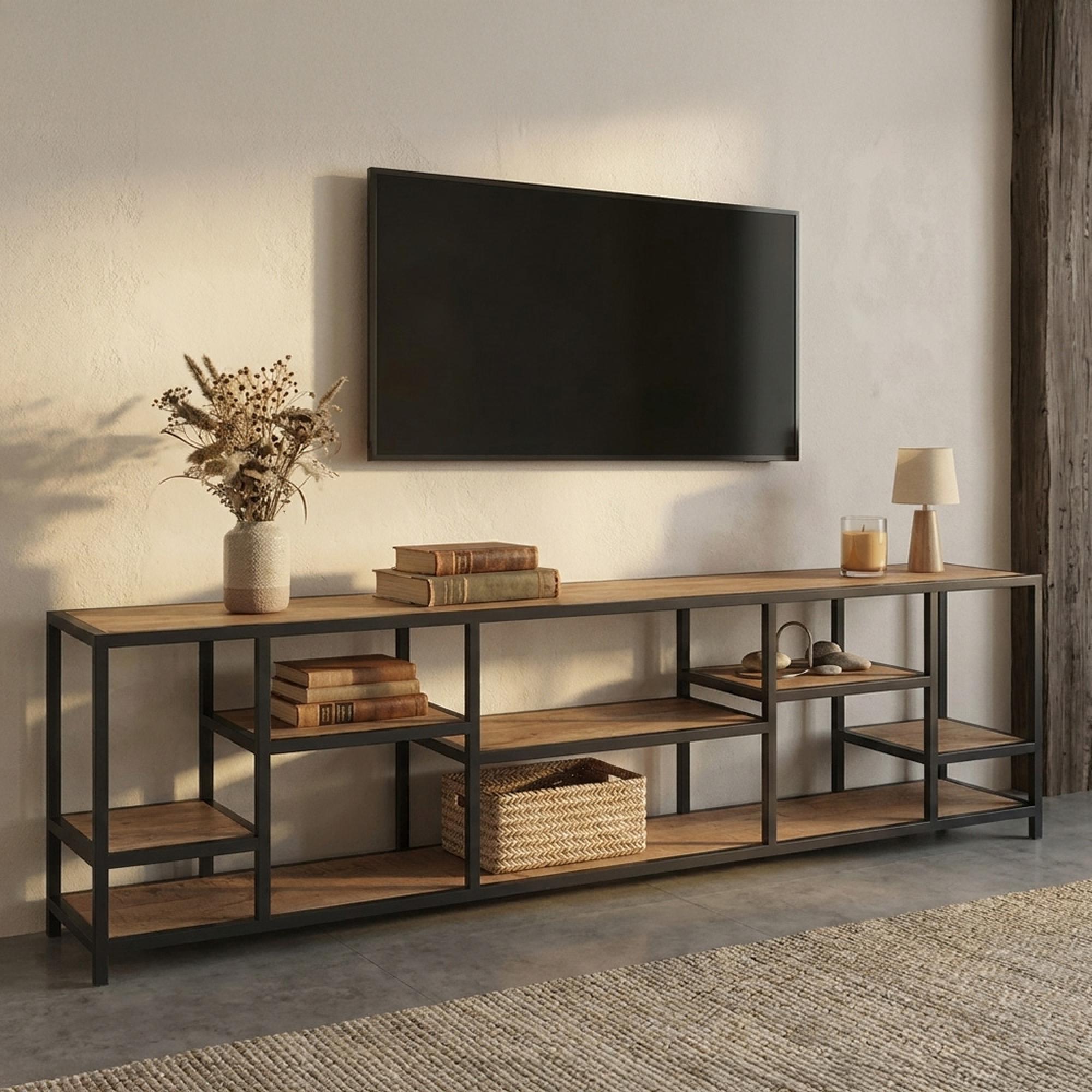 Flow Open TV Unit - 180cm - Medium - Natural - Mango Wood