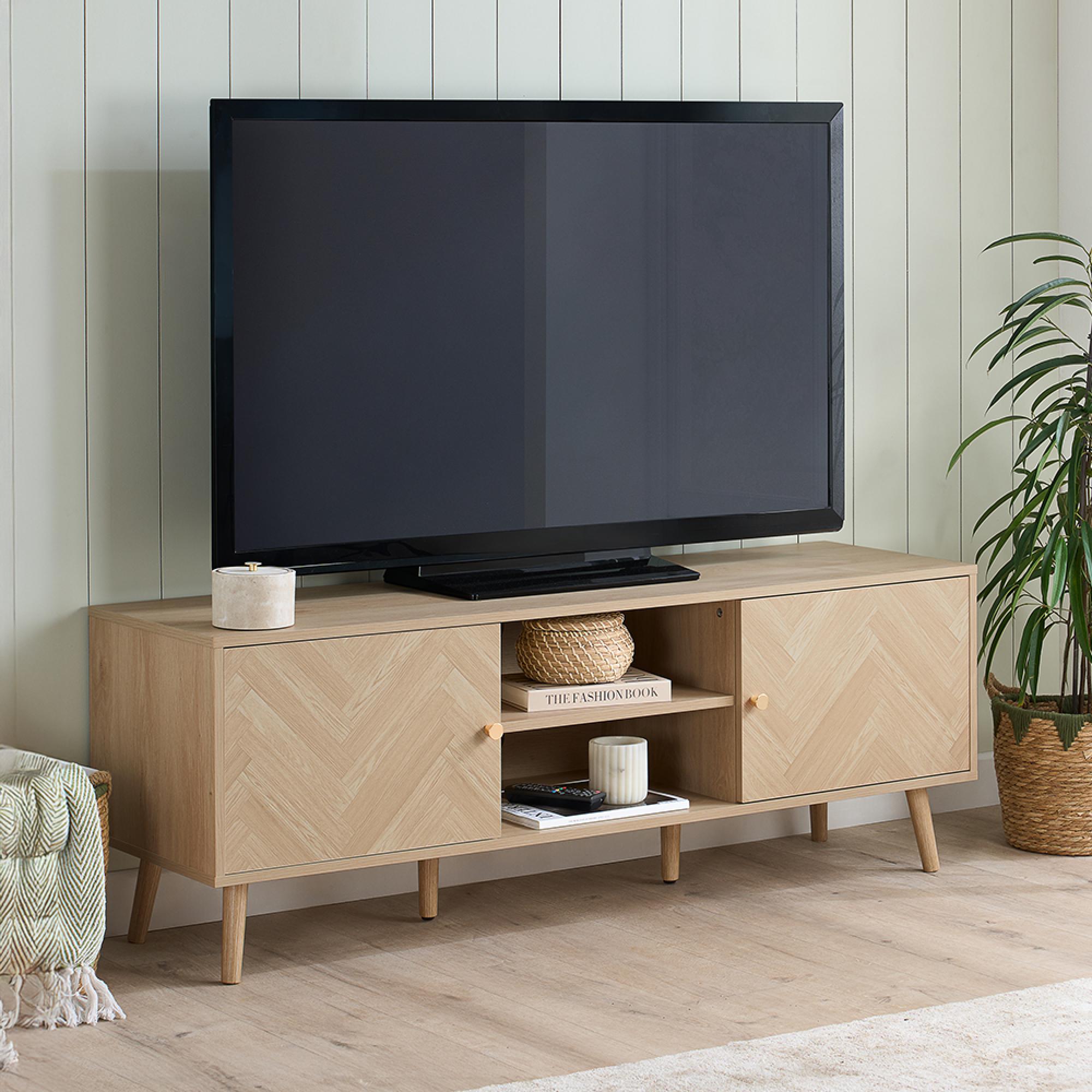Herringford Oak TV Unit - 2 Door - 140cm - Chevron - Medium