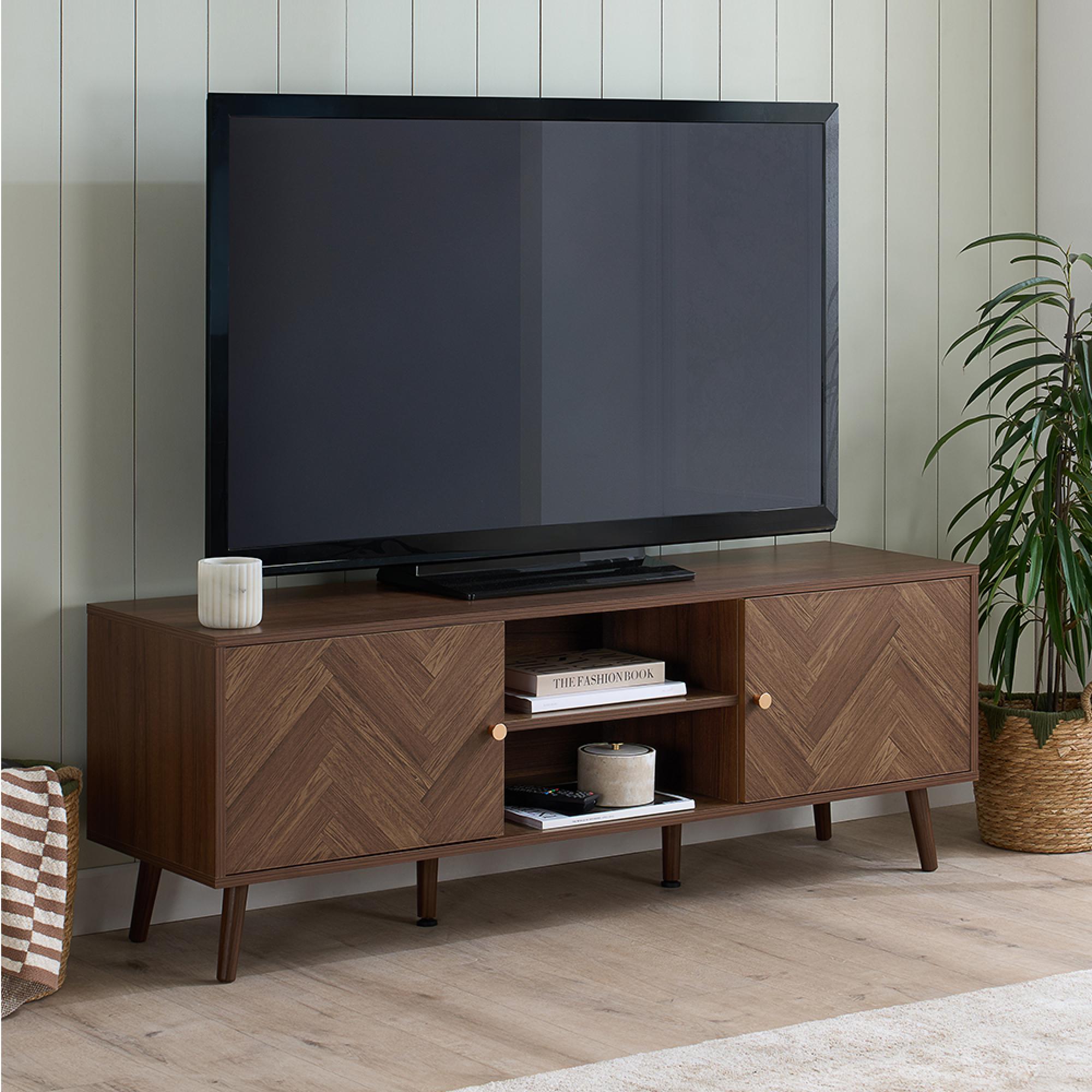 Herringford TV Unit - 2 Door - 140cm - Chevron - Medium - Walnut