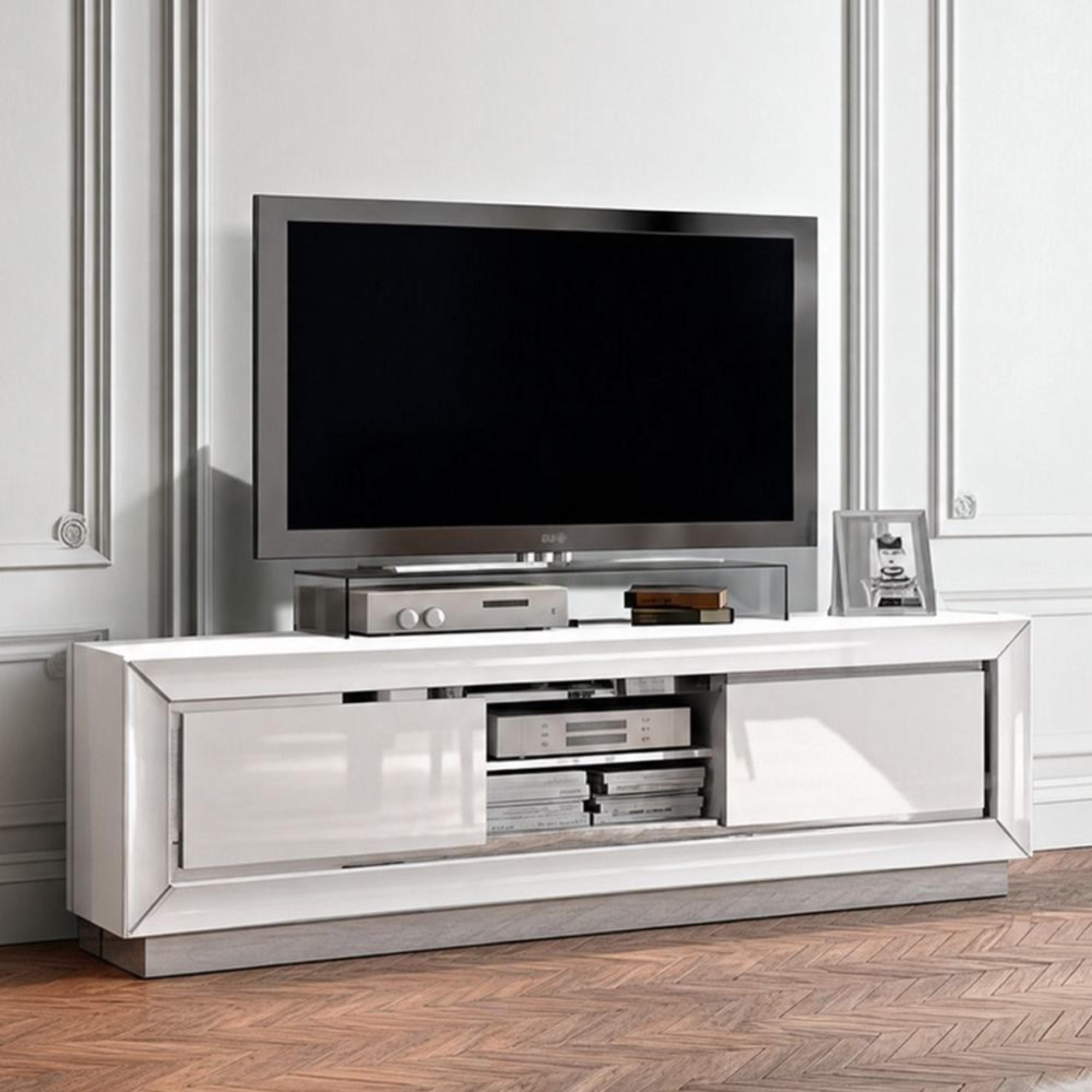 Dama Italian White TV Unit - Extra Large - Chrome Trim