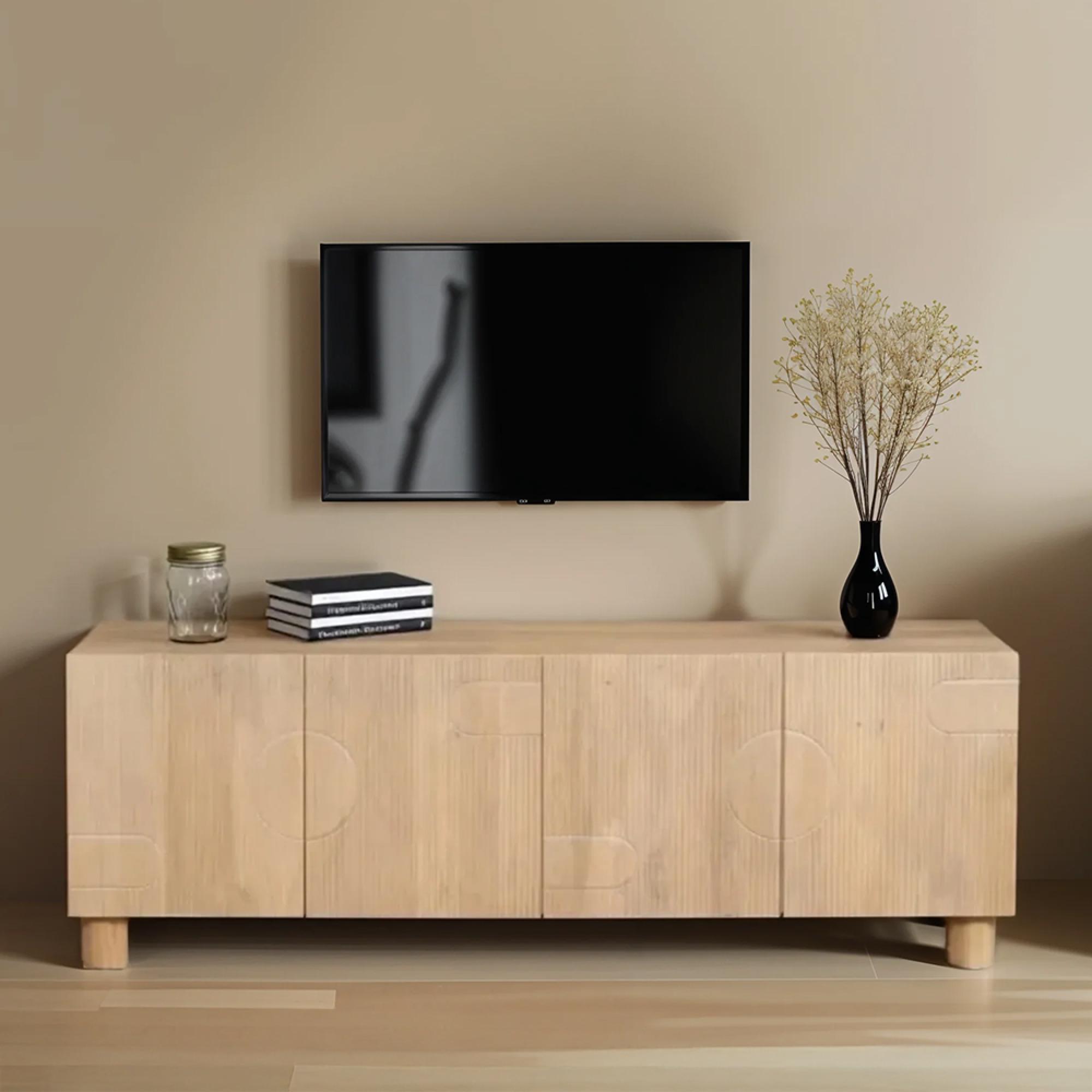 Austin TV Cabinet - 4 Door - 170cm - Large - Fluted - Natural - Mango Wood