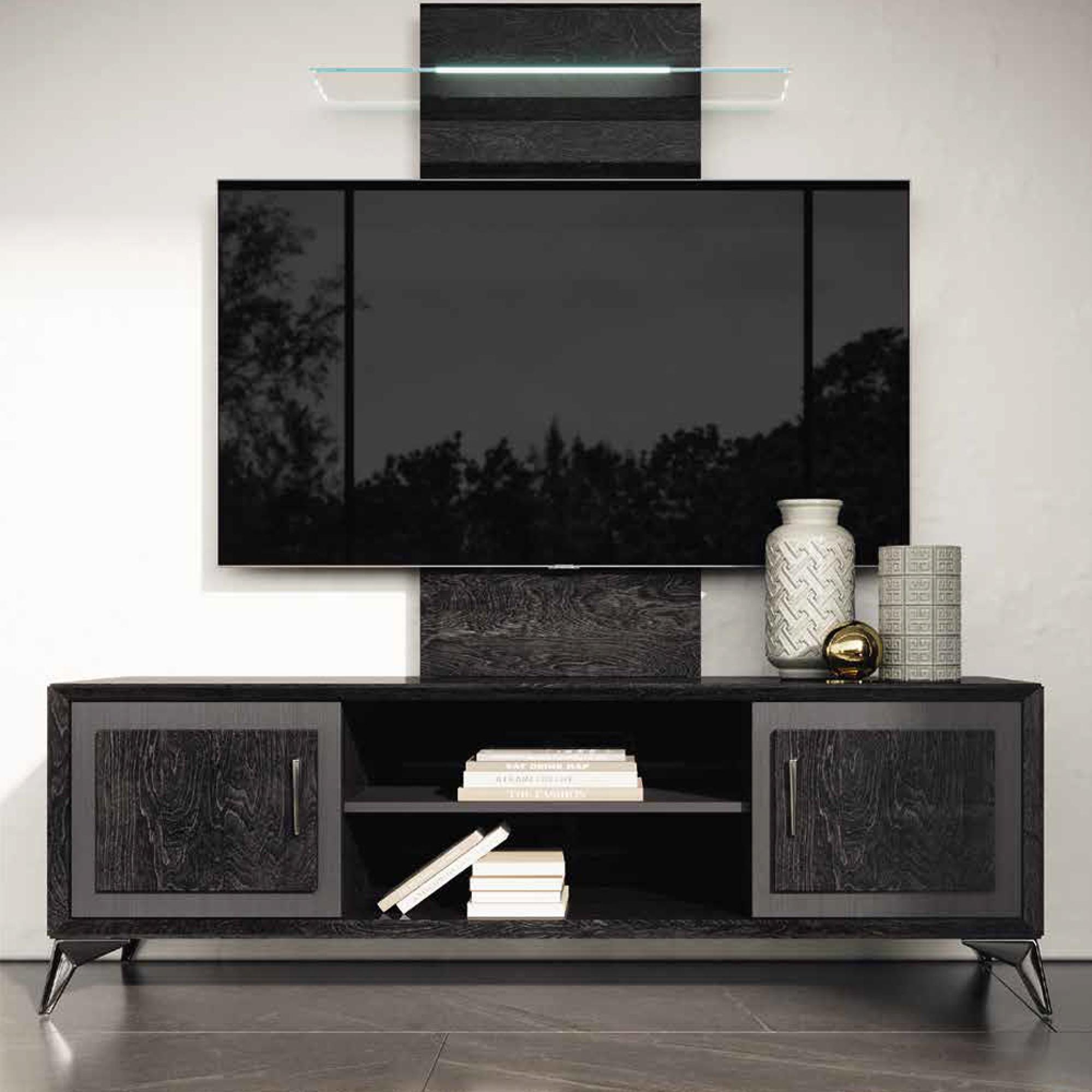 Krystal Italian TV Unit - 2 Door - Large - Medblue Birch Gloss