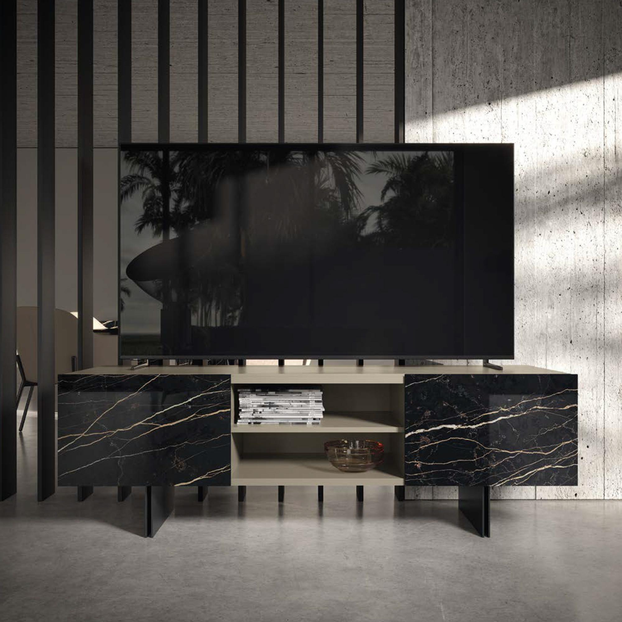 Zenith Italian TV Unit - 2 Door - Urban Velvet and Thunder Night - Ceramic Top