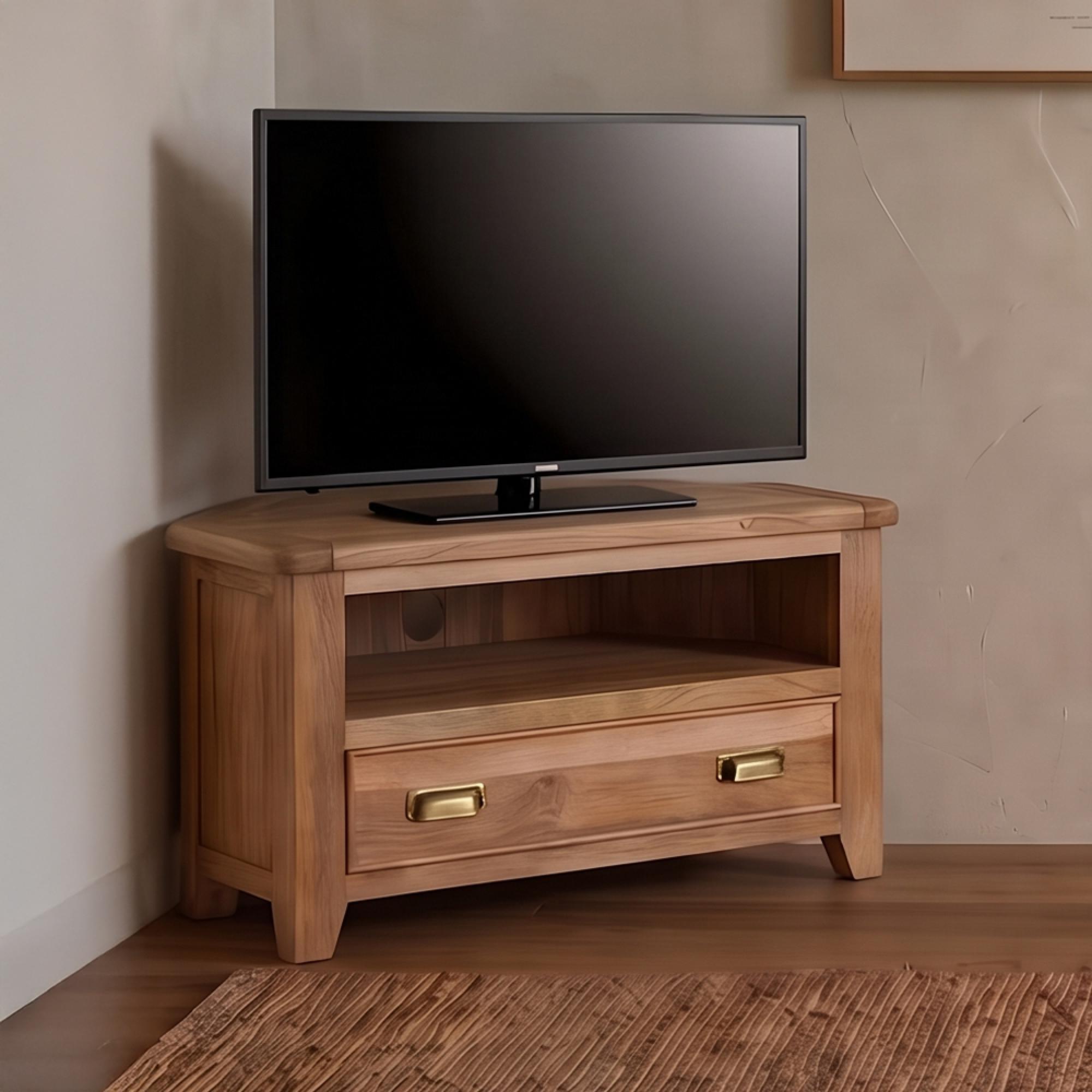 Dorset Corner TV Unit - 1 Drawer - 100cm - Compact - Rustic - Mango Wood