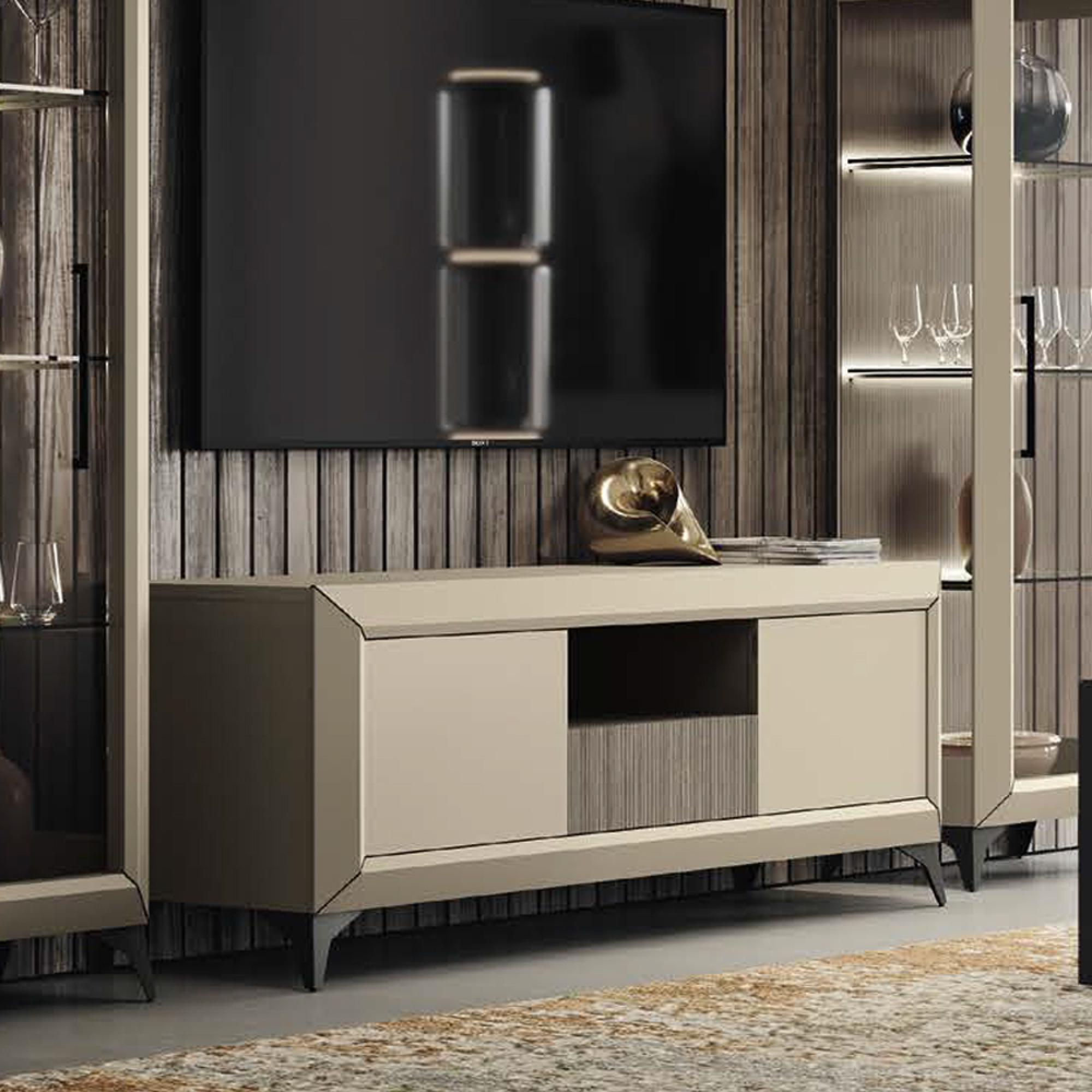 Prestige Italian TV Unit - 2 Door 1 Drawer - Urban Velvet and Rich Tobacco