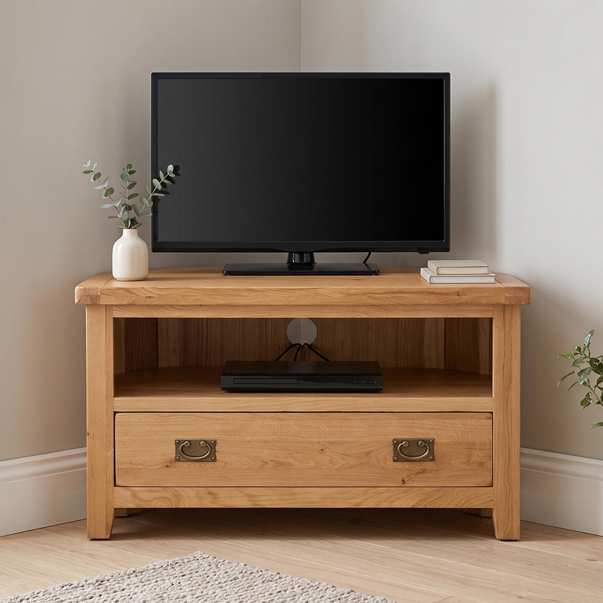 Melbourne Natural Oak 102cm 1 Drawer Compact Corner TV Unit