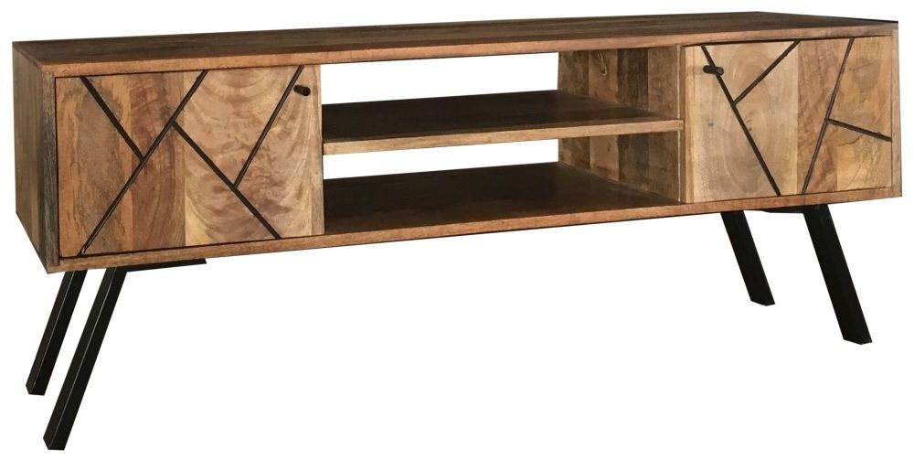 Amar TV Unit - 118cm - Geometric Pattern - Mango Wood