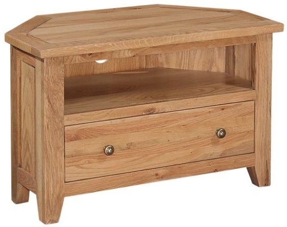Appleby Petite Oak Corner TV Unit, 80cm with Storage for Television Upto 32in Plasma