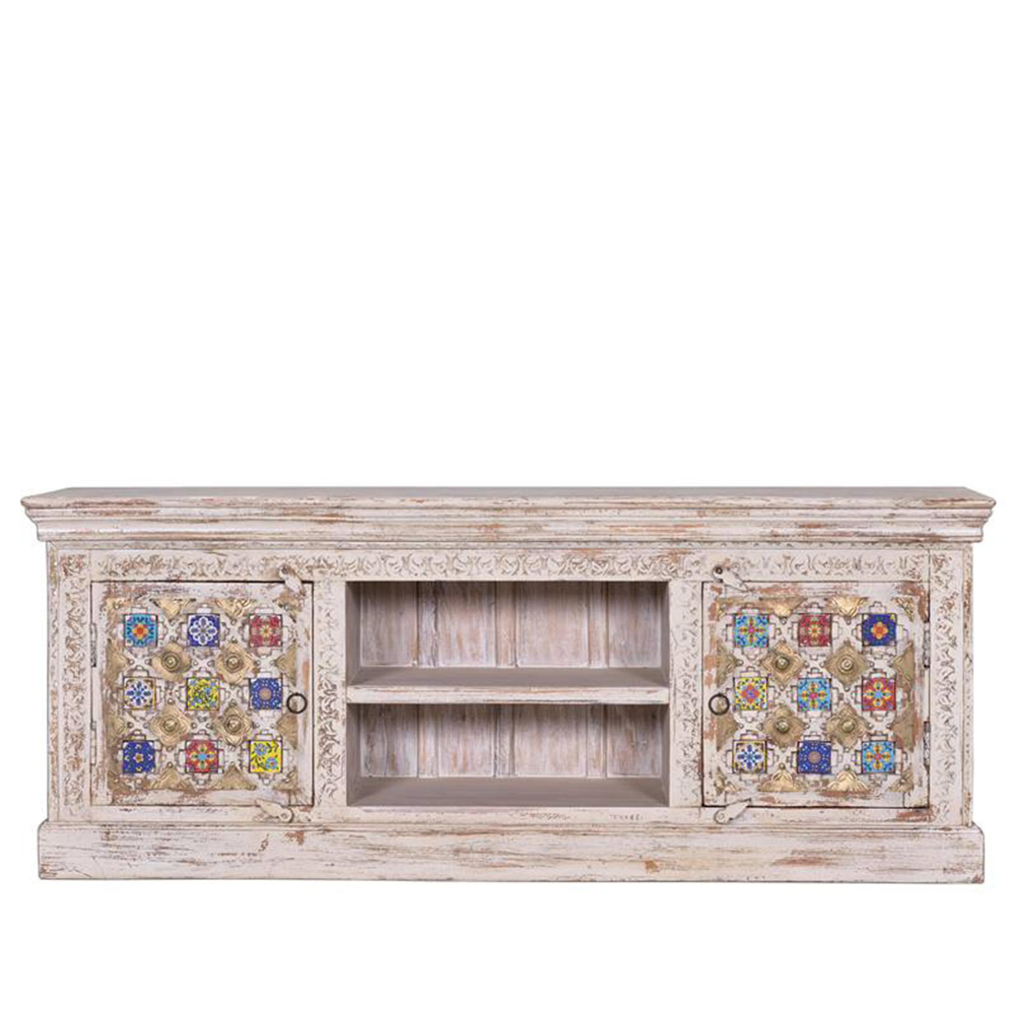 Awendaw TV Unit - 2 Door - Mango Wood - White Washed