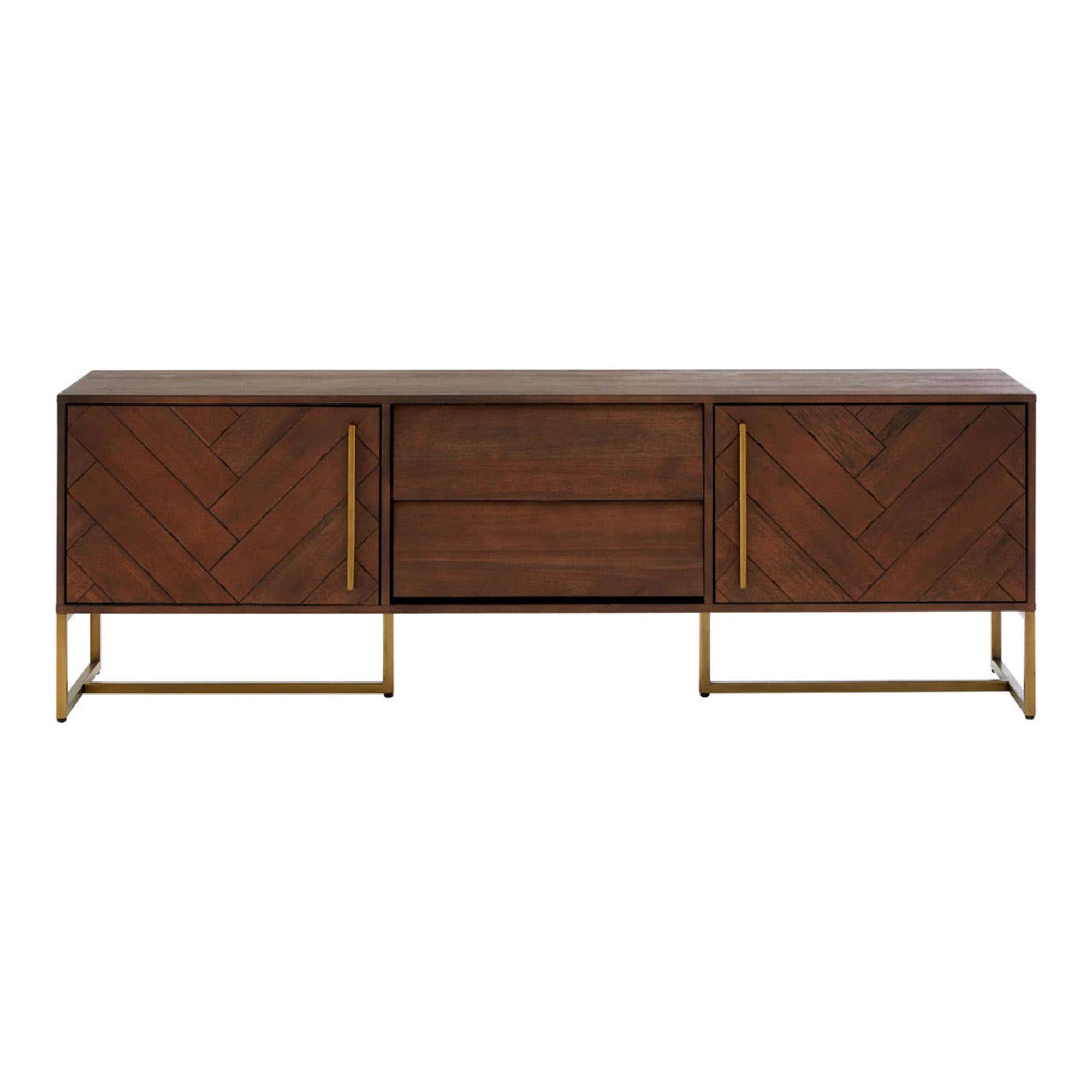 Brando TV Unit - Herringbone - Brown Acacia Wood - 180cm