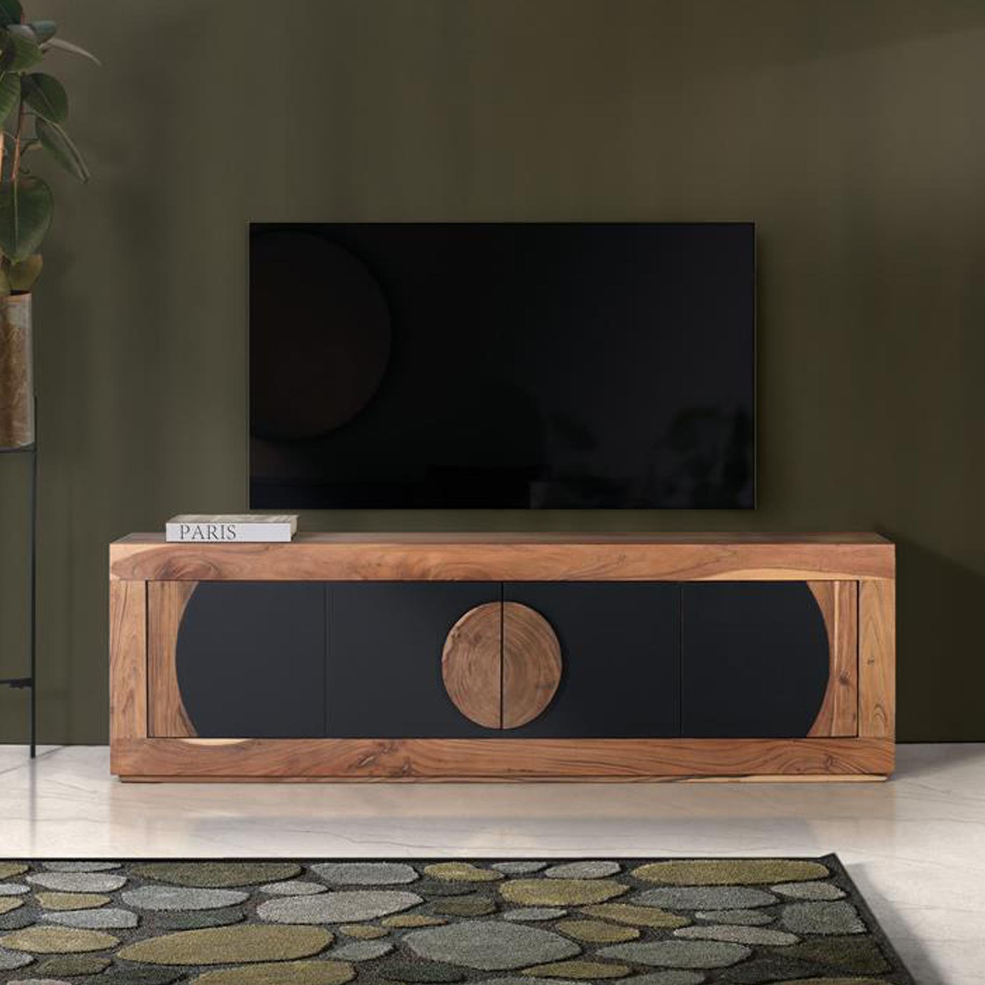 Braylee TV Unit - Natural and Black - 2 Door - Acacia Wood