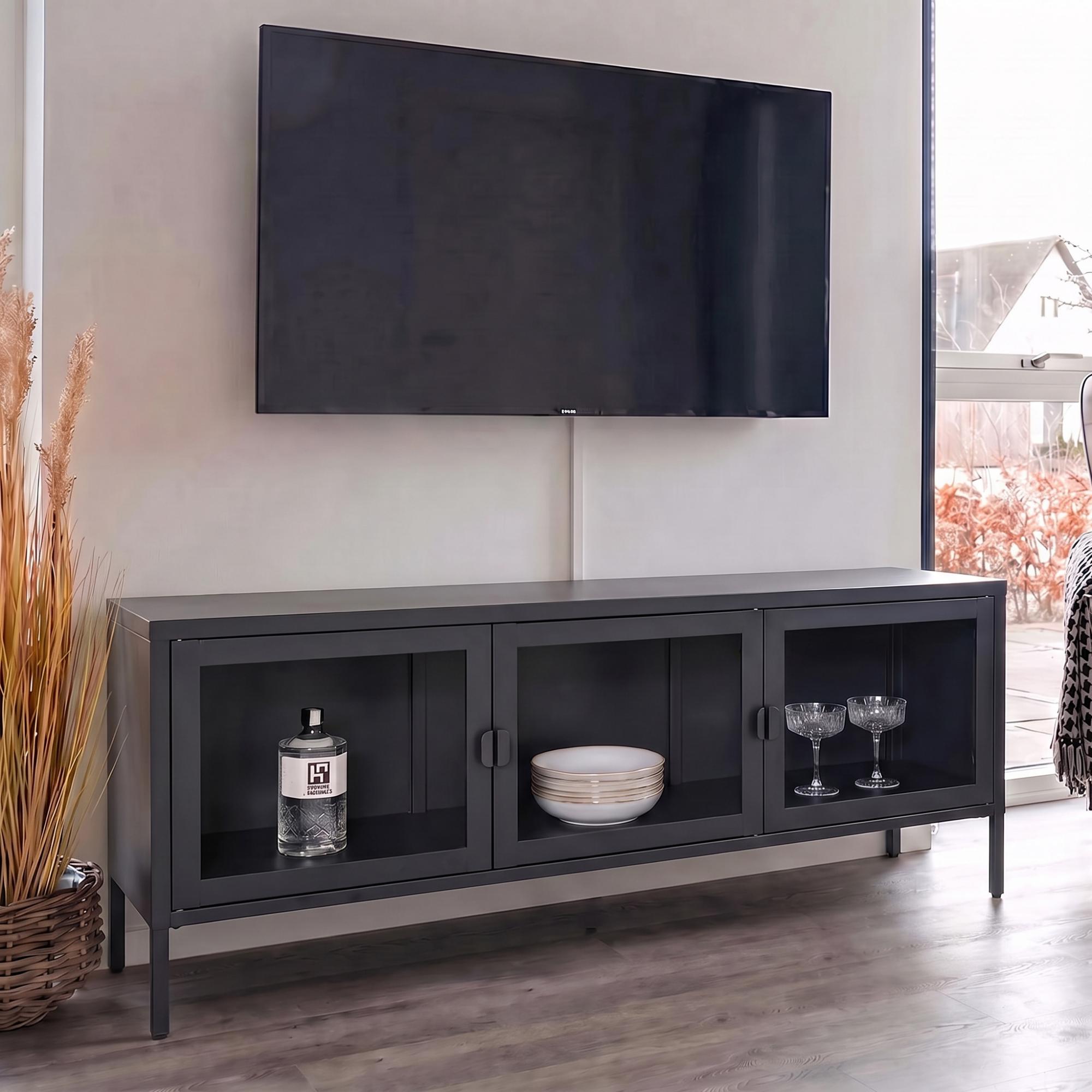 Brisbane TV Unit - 3 Door - Black Metal