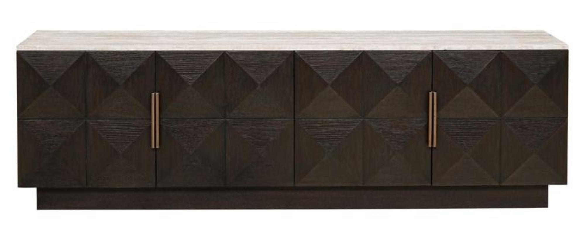 Claremont Dark Wood Extra Large Geometric TV Unit with Travertine Top