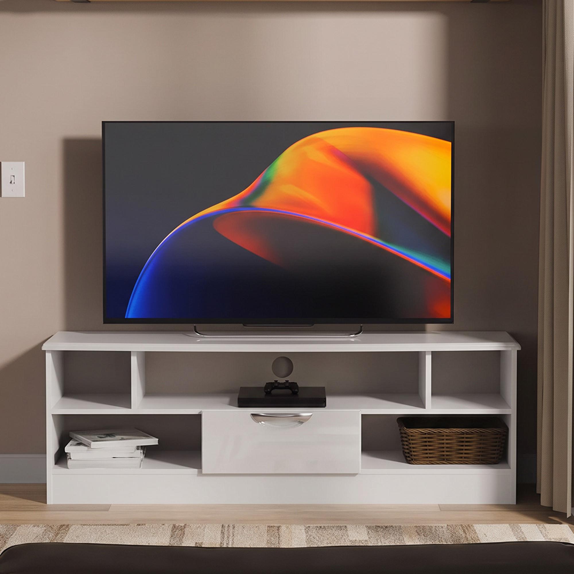 Clearance - Camden Cashmere High Gloss Open 1 Drawer TV Unit - P22