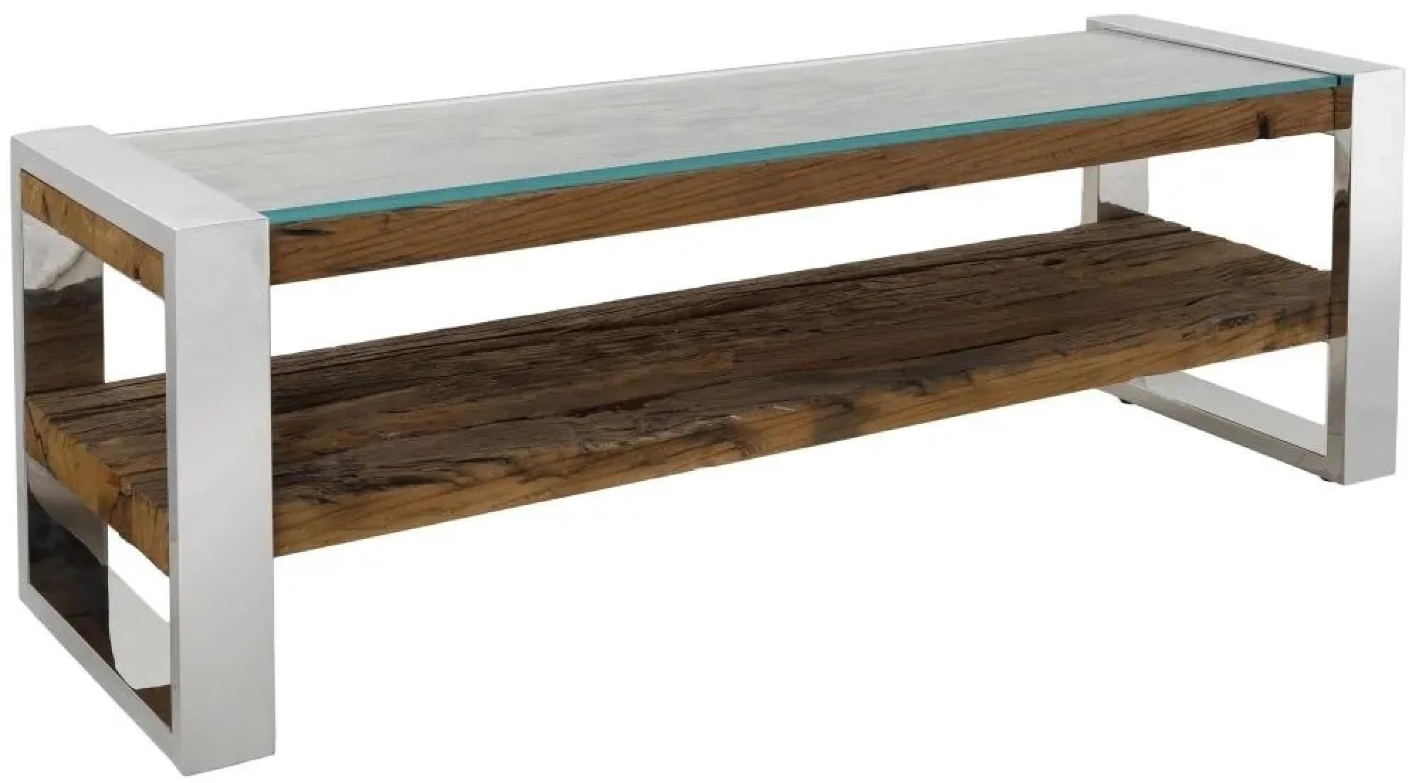 Clearance - Railway Sleeper TV Bench - 120cm - Glass Top - Reclaimed Wood