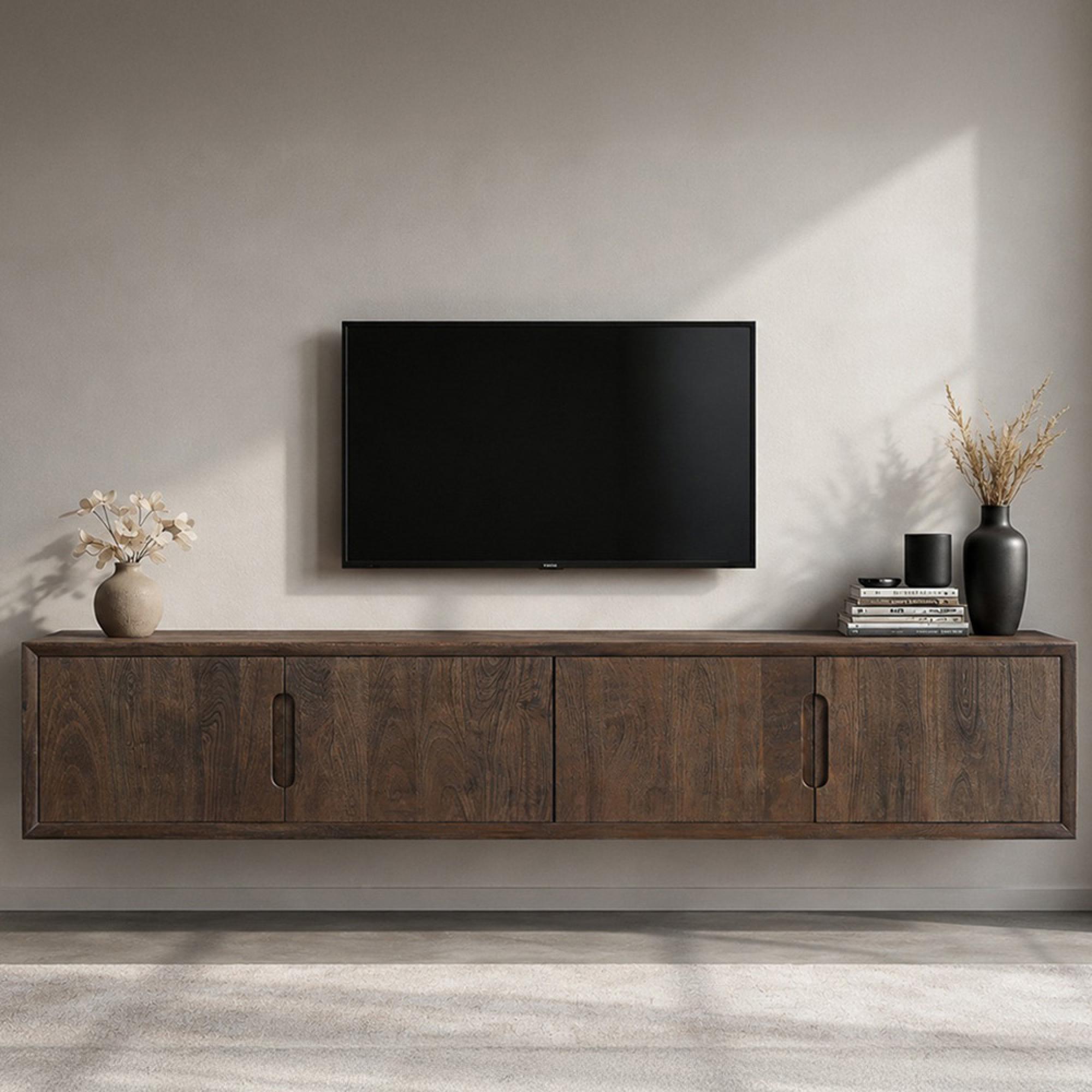 Cortez Floating TV Unit - 4 Door - 180cm - Medium - Wall Mounted - Malta - Mango Wood