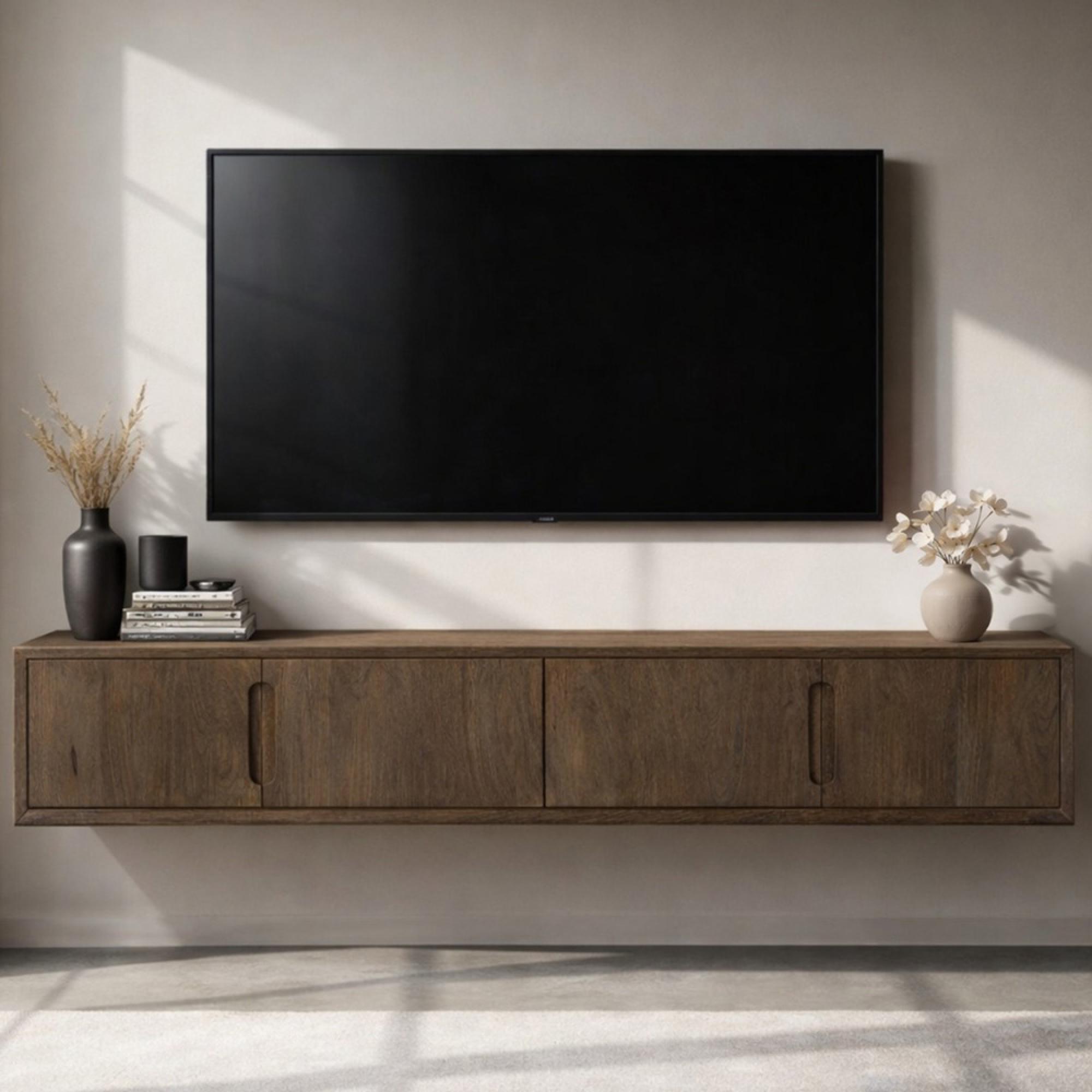 Cortez Floating TV Unit - 4 Door - 220cm - Large - Wall Mounted - Malta - Mango Wood