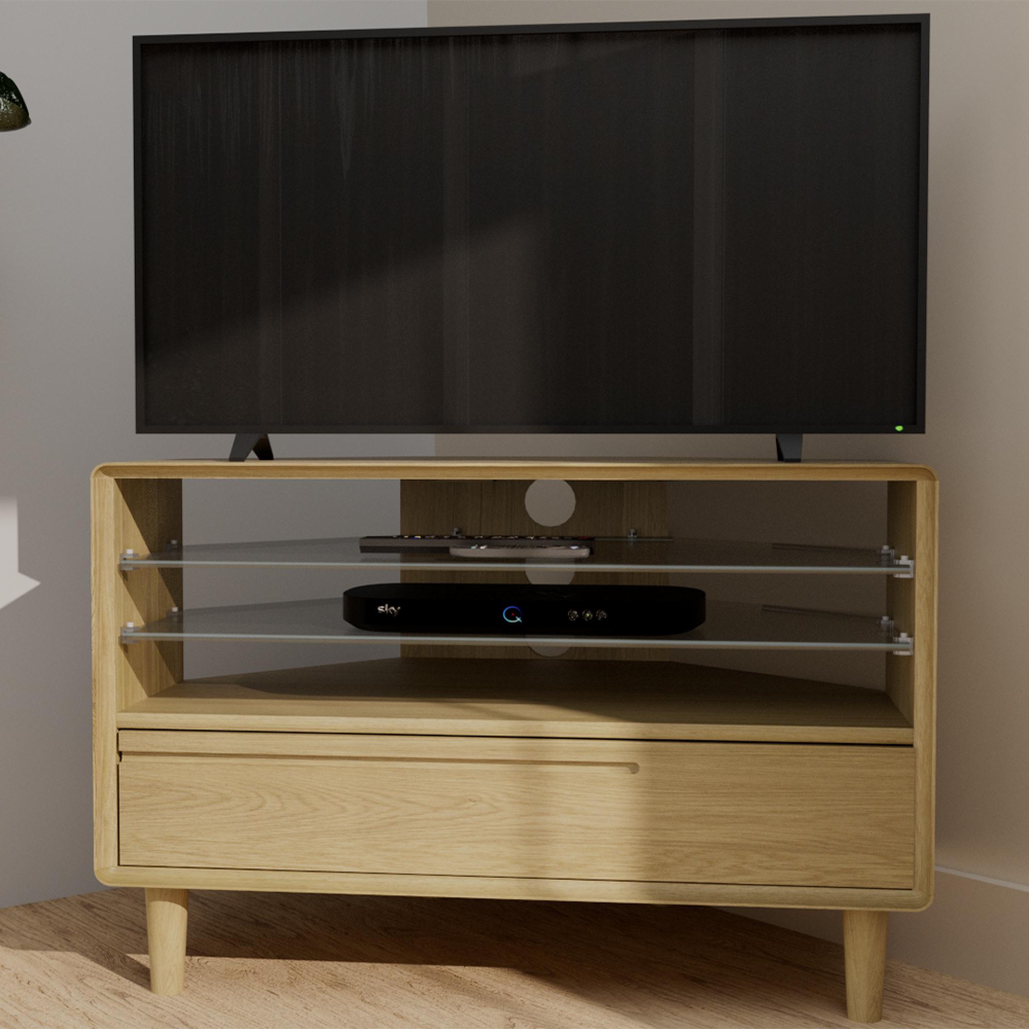 Scandic Corner TV Unit - 1 Drawer - Oak
