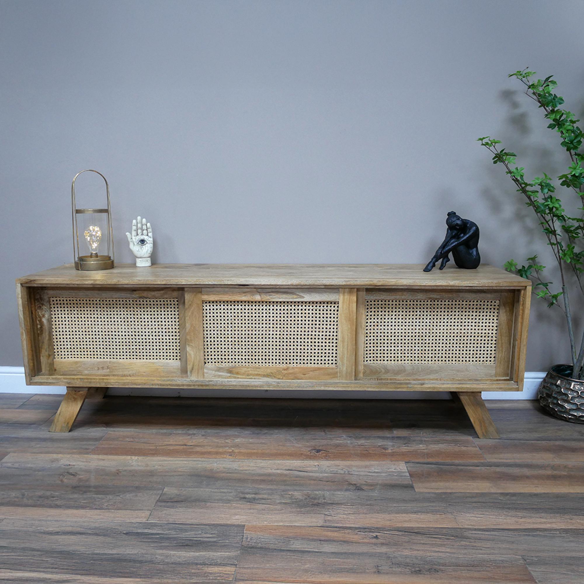 TV Unit - Acacia Wood and Rattan - 3 Door