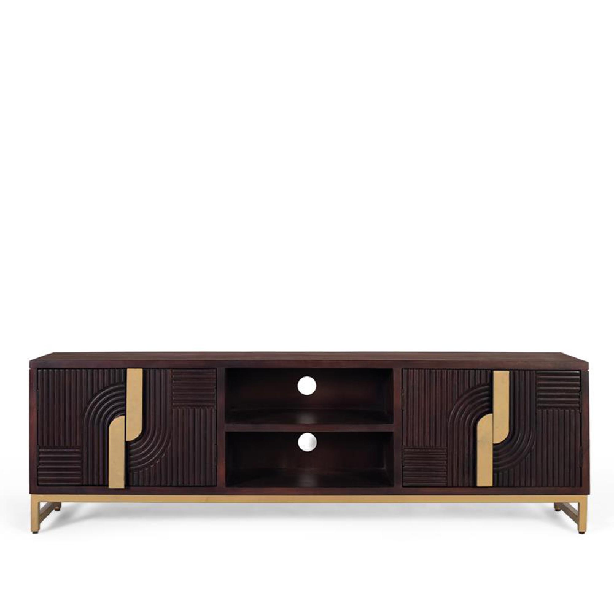 Flora Storage Large TV Unit - 4 Door - Dark Mango Wood