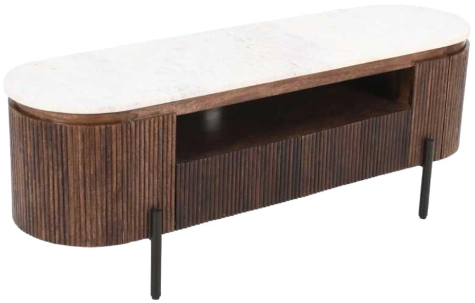 Fluted TV Unit - 140cm - White Marble Top