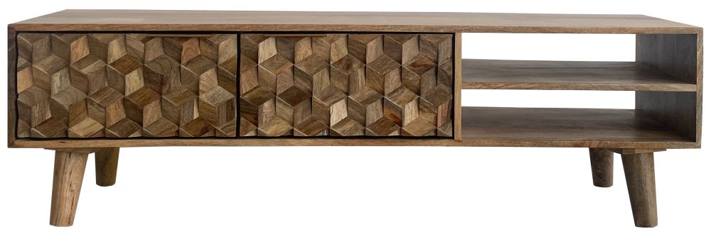 Geometric Carved TV Unit - 140cm - Mango Wood