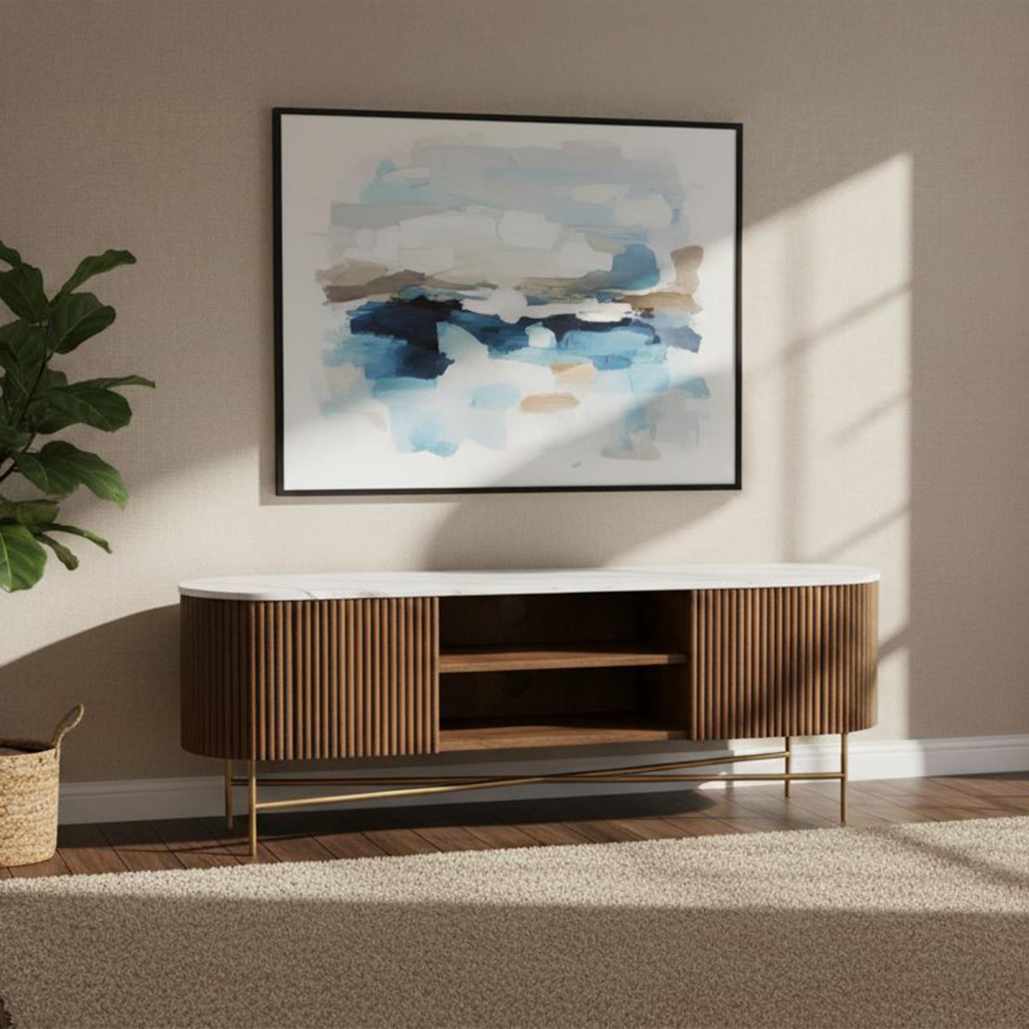 Harvard TV Unit - 150cm Fluted Curved - White Marble Top