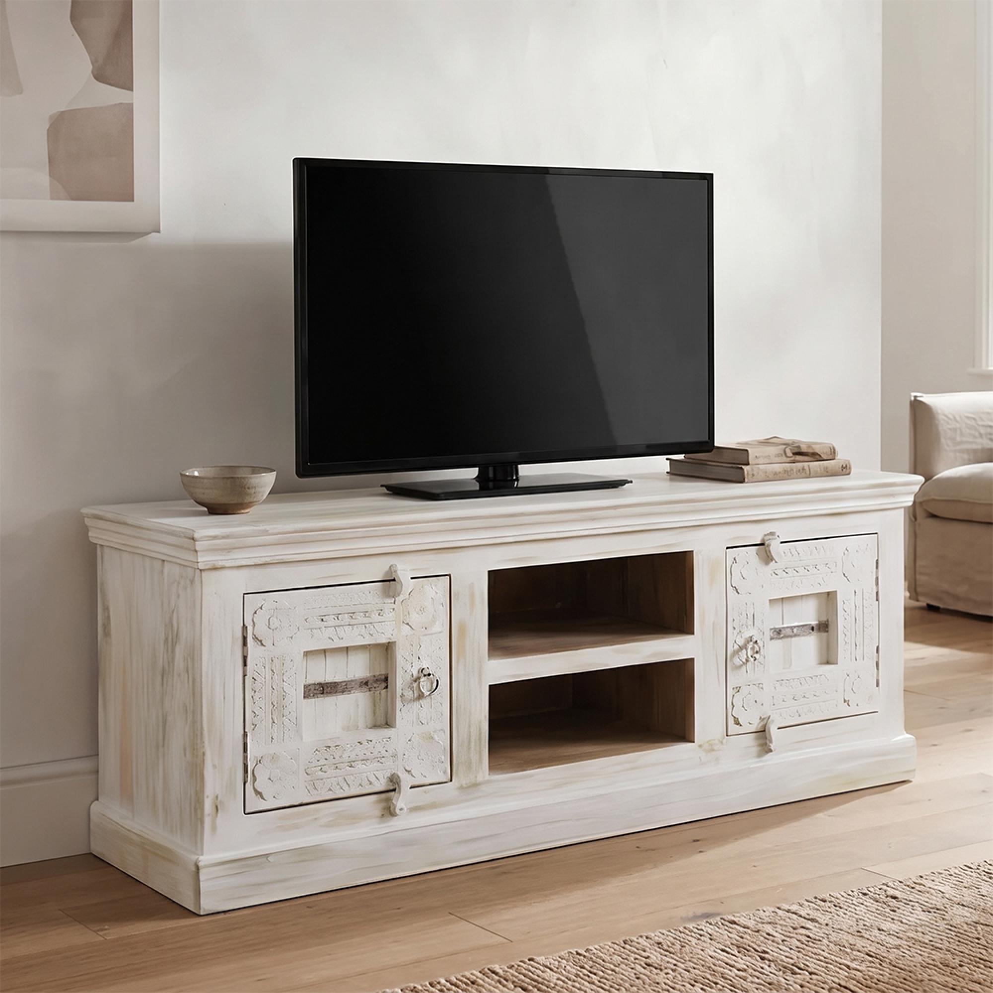 Heritage TV Unit - 2 Door - 150cm - Medium - Distressed - Mango Wood