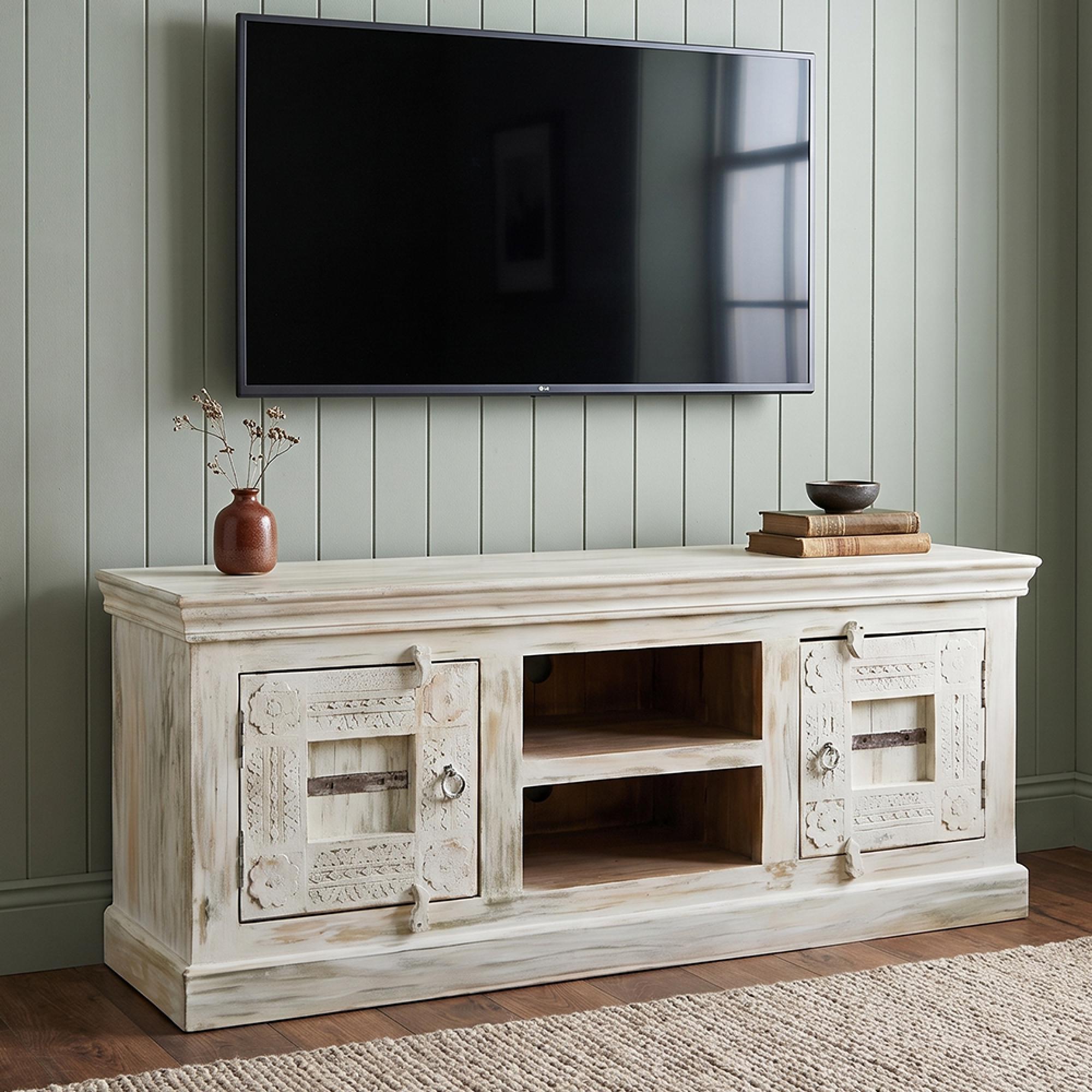 Heritage TV Unit - 2 Door - 150cm - Medium - Distressed - Mango Wood