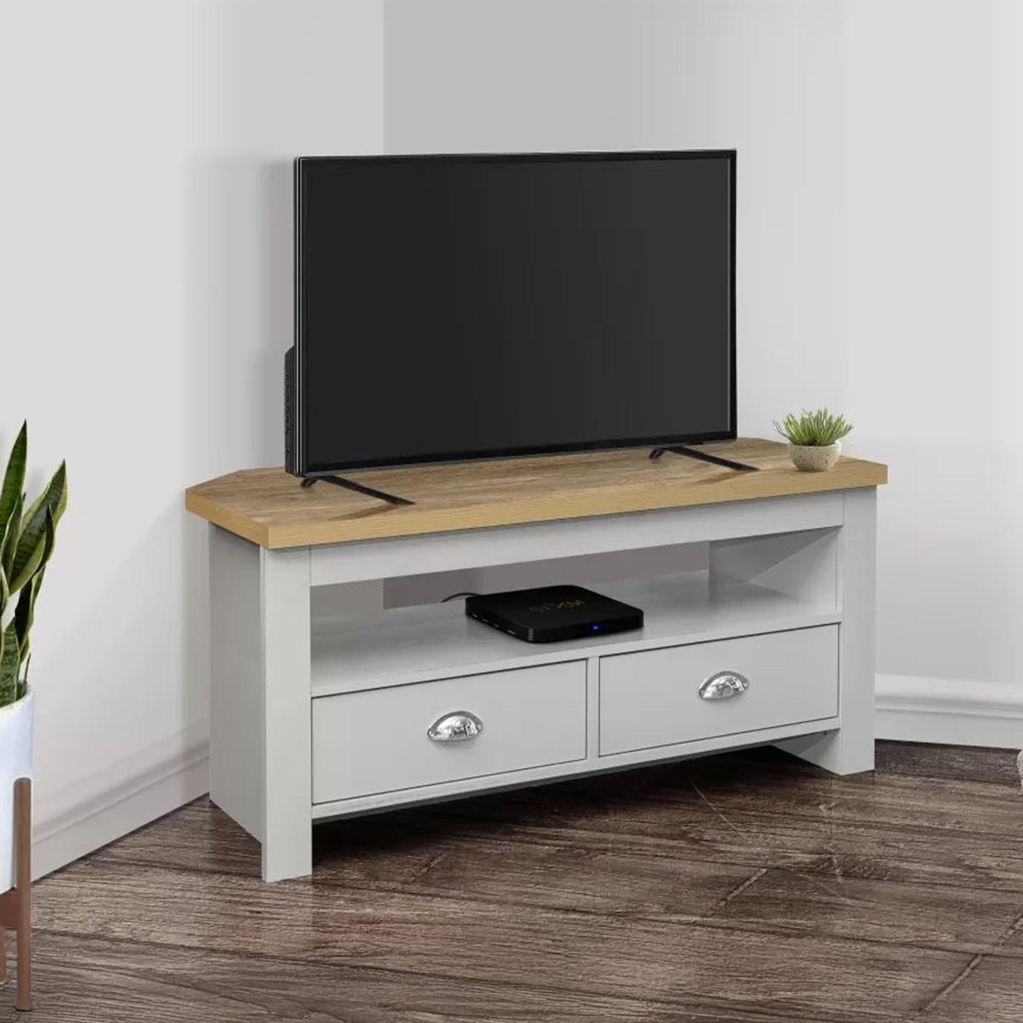Highgate Corner TV Unit - 2 Drawer - Grey Painted