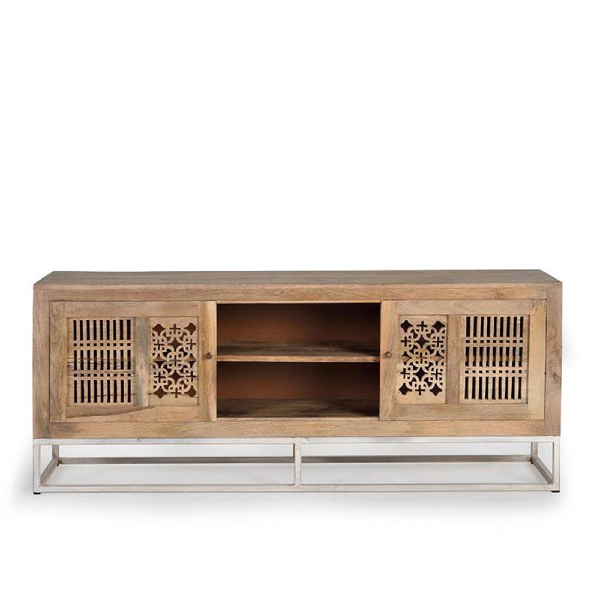 Hiram TV Unit - Carved Mango Wood - 2 Door