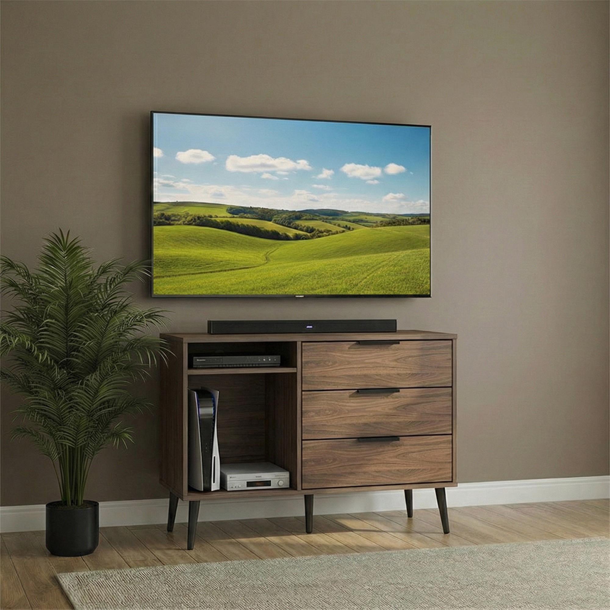 Hong Kong TV Unit - 95cm - with Wooden Legs - Walnut