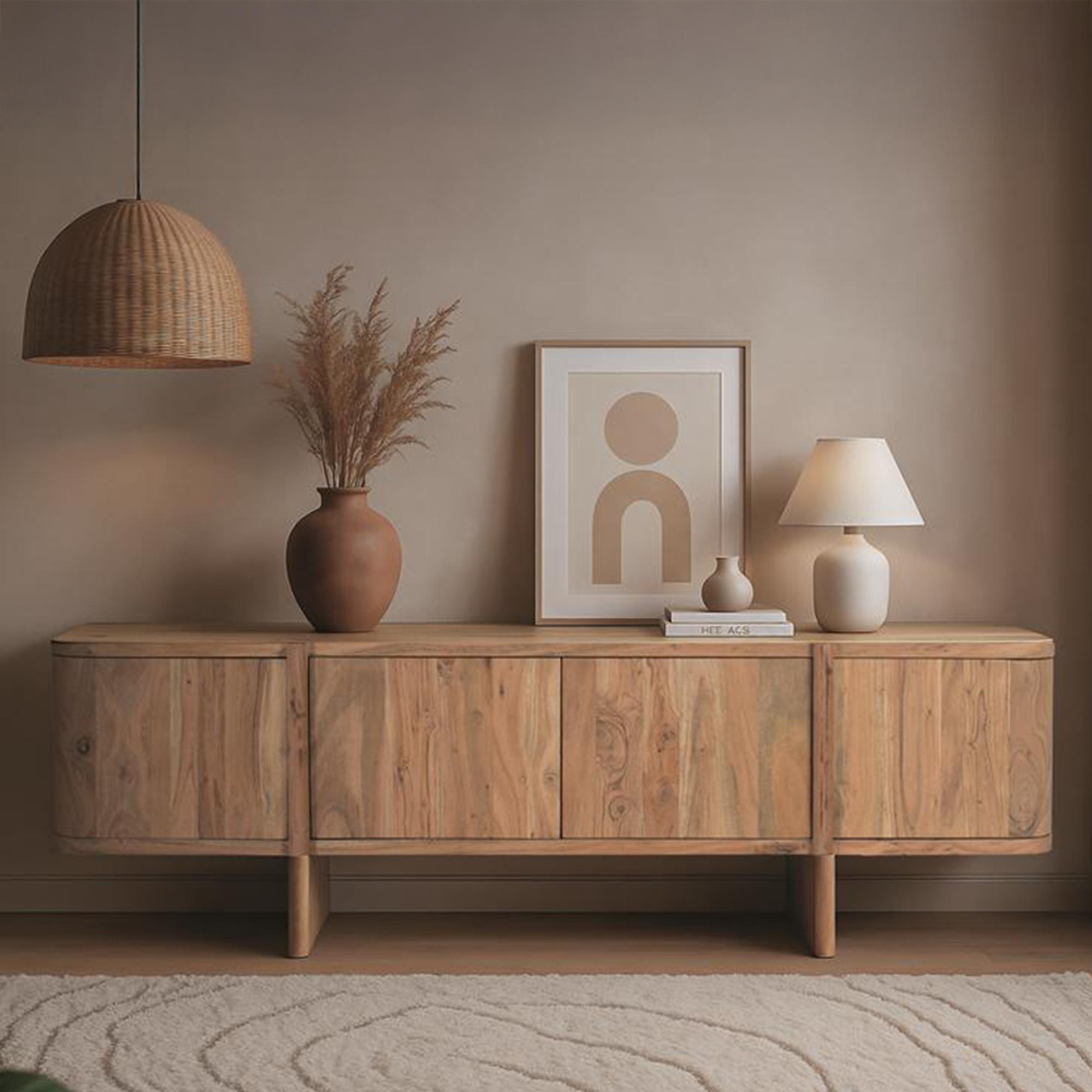 Kenzie Storage Large TV Unit - 4 Door - Natural Acacia Wood