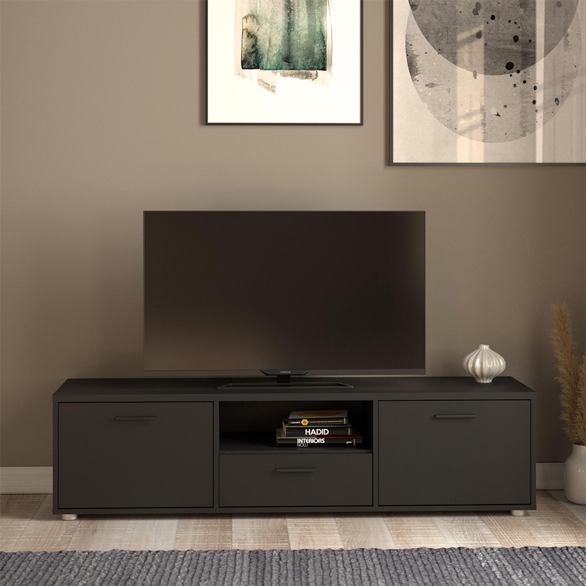 Media TV Unit - 2 Door - 1 Drawer - 147.2cm - Storage - Black