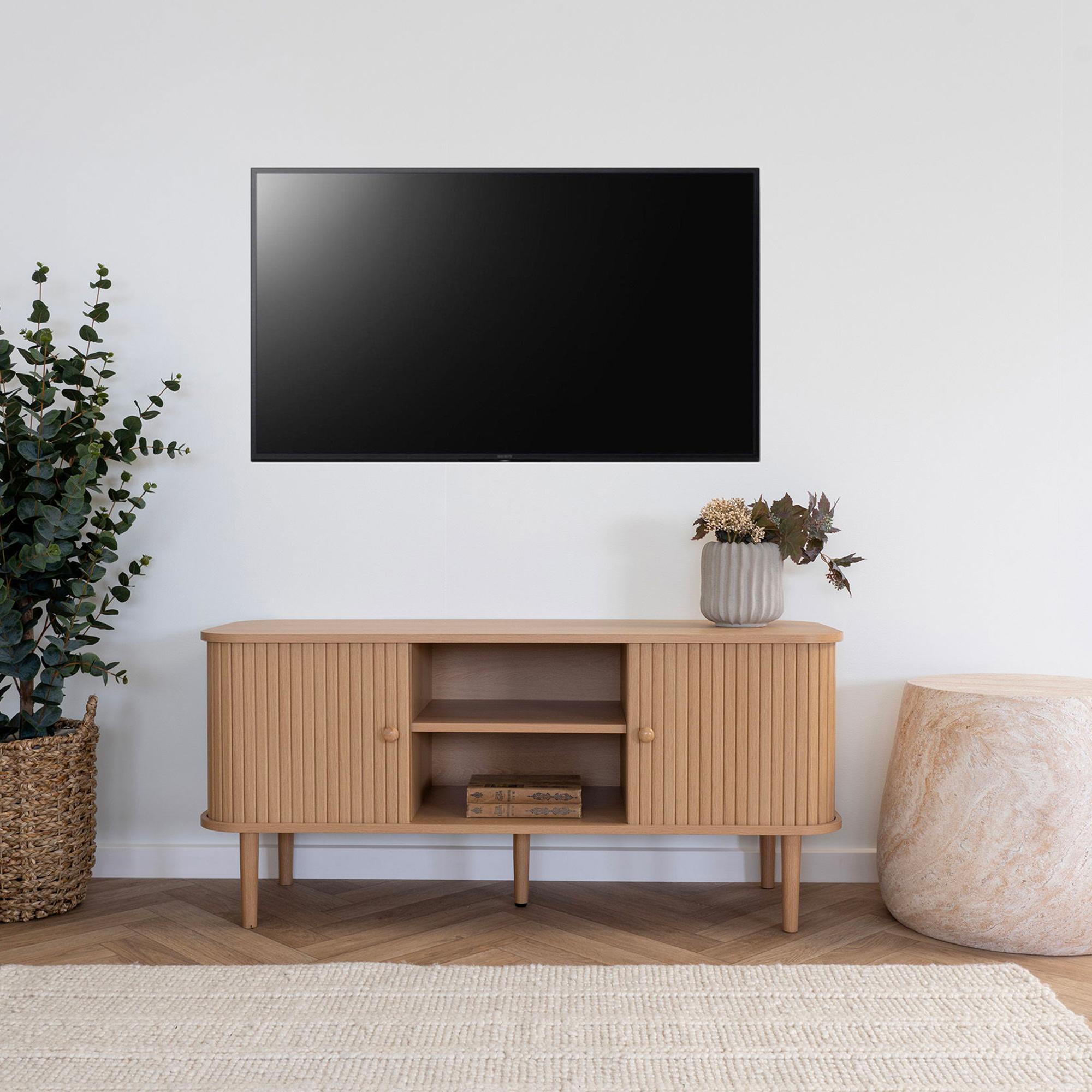 Nikko TV Unit - 2 Door - Curved - Fluted - Pine Wood