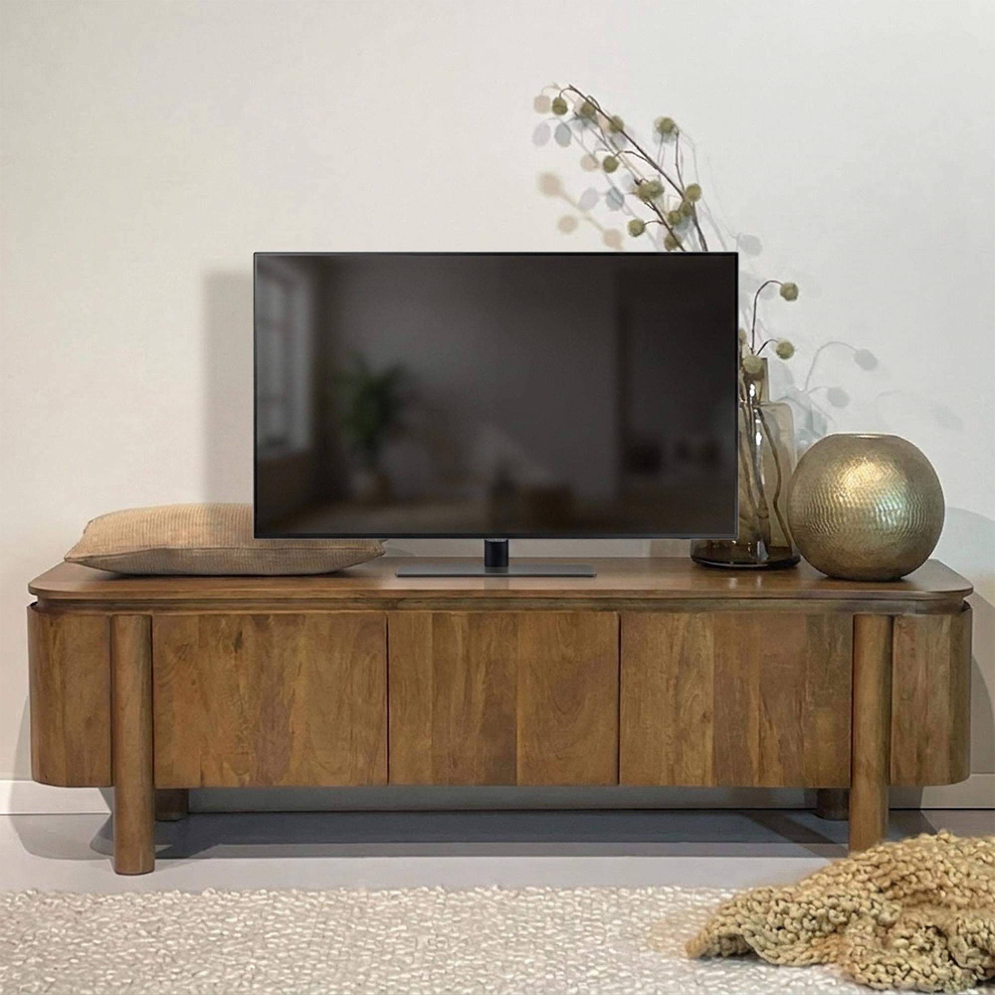 Salano Curved TV Unit - 3 Door - 170cm - Large - Brown - Mango Wood