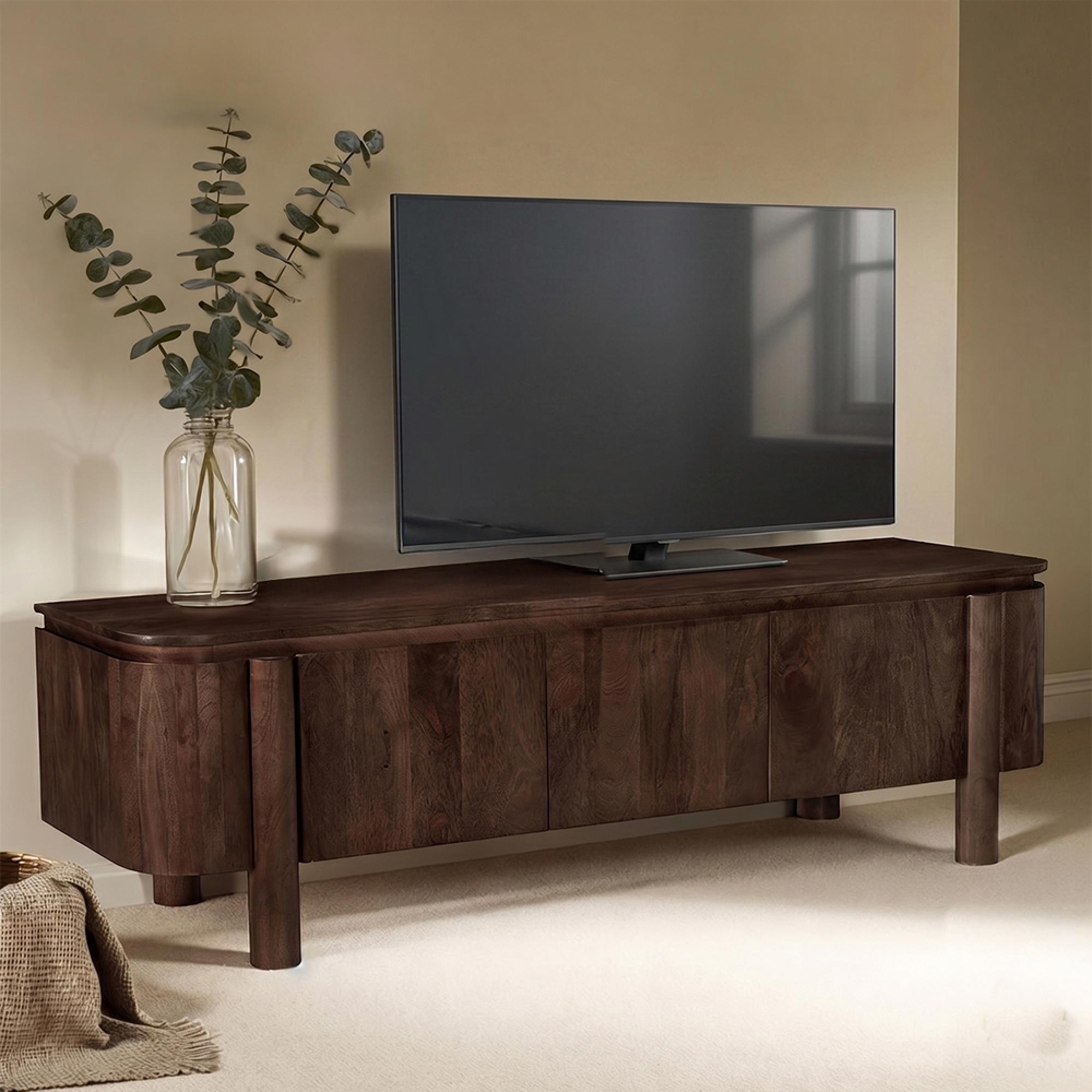 Salano Curved TV Unit - 3 Door - 170cm - Large - Chestnut - Mango Wood
