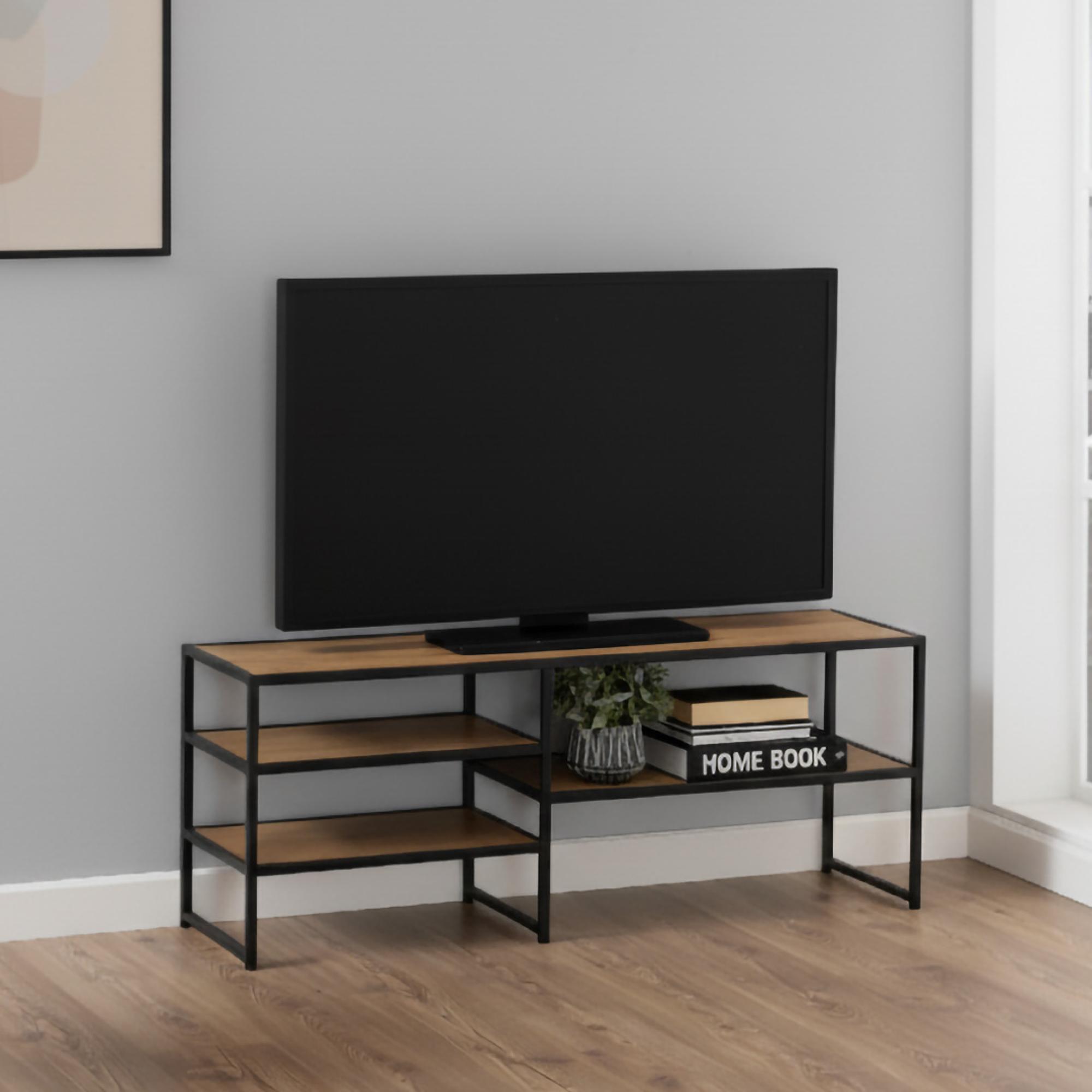Seaford TV Unit - 120cm - Oak and Black Metal