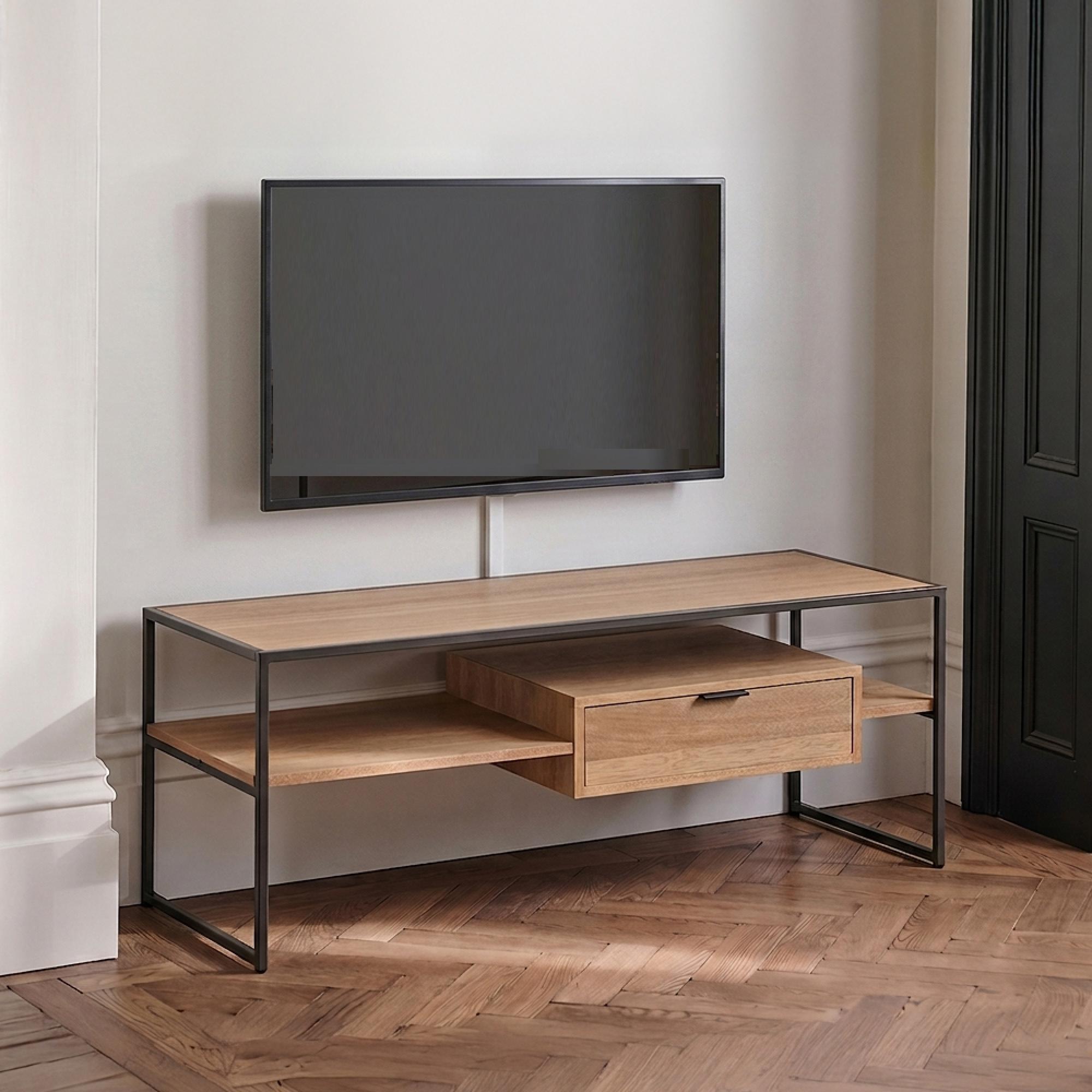 TV Unit - 1 Drawer - 120cm - Medium - Natural Wood - Metal