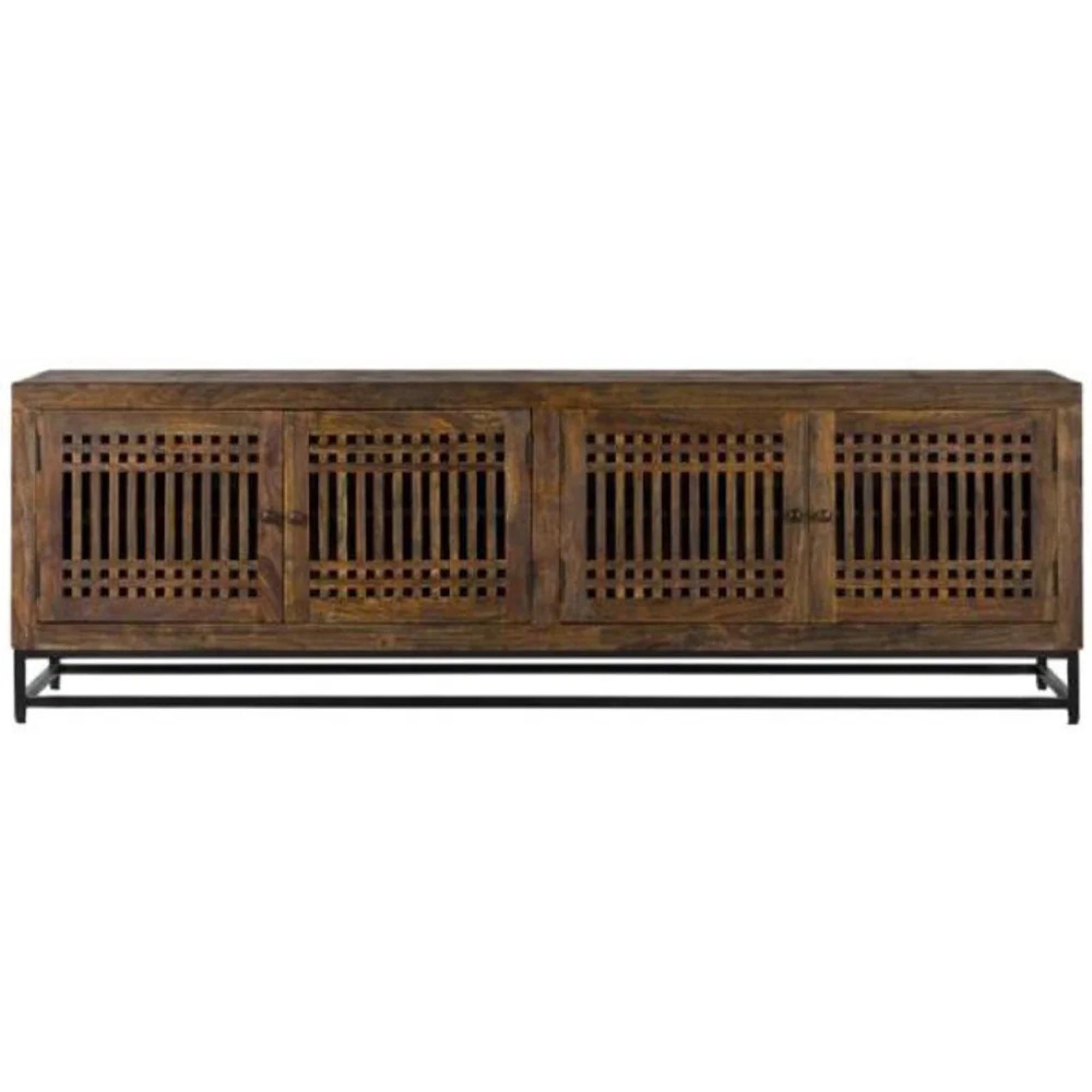 Uvalda TV Unit - Acacia Wood - Slatted - 4 Door - Large - 200cm