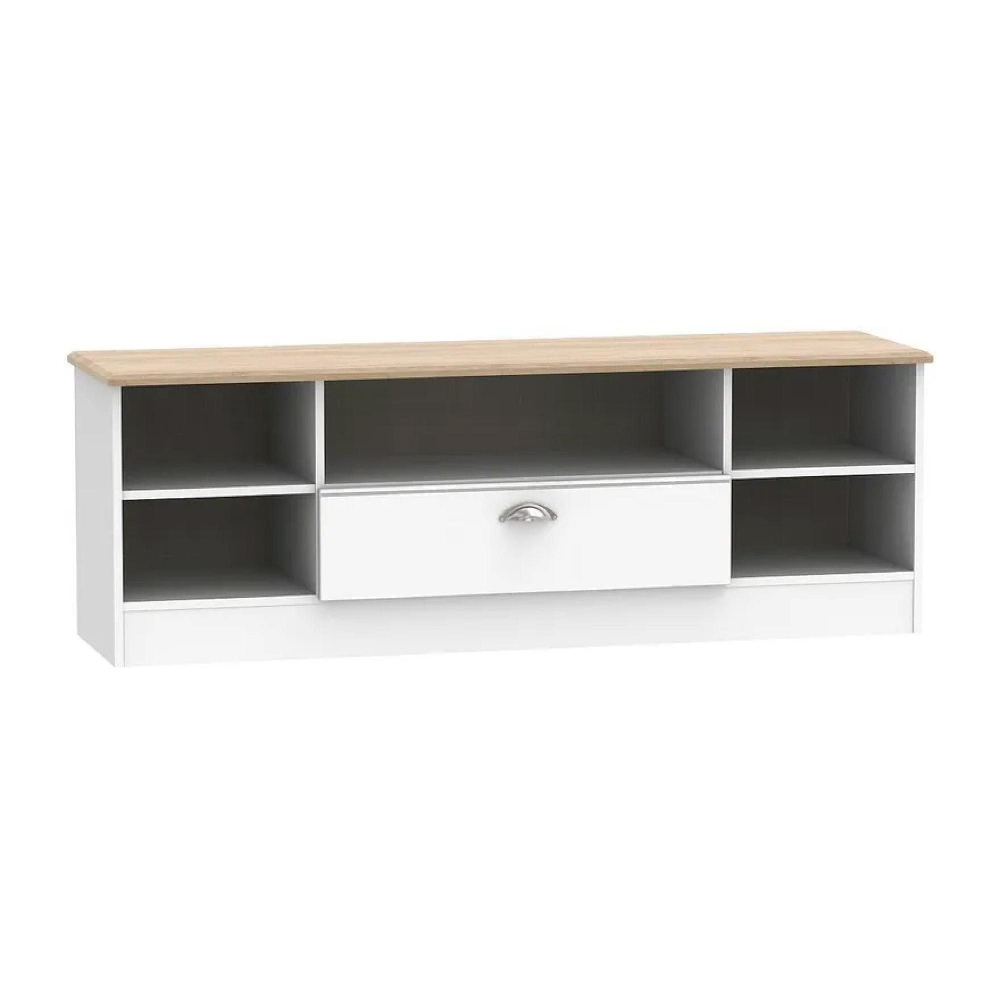 Victoria TV Unit - 145cm - Wide - White and Riviera Oak