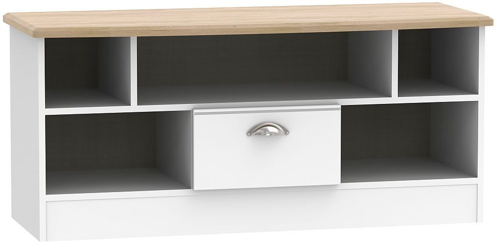 Victoria TV Unit - 110cm - White and Riviera Oak