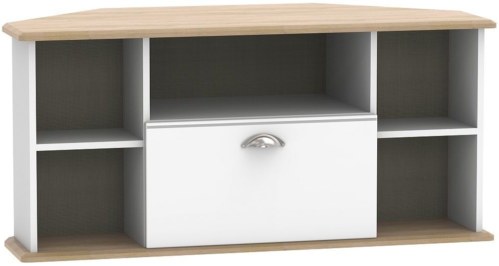 Victoria TV Unit - 115cm - Corner - White and Riviera Oak