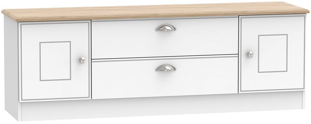 Victoria TV Unit - 145cm - White and Riviera Oak