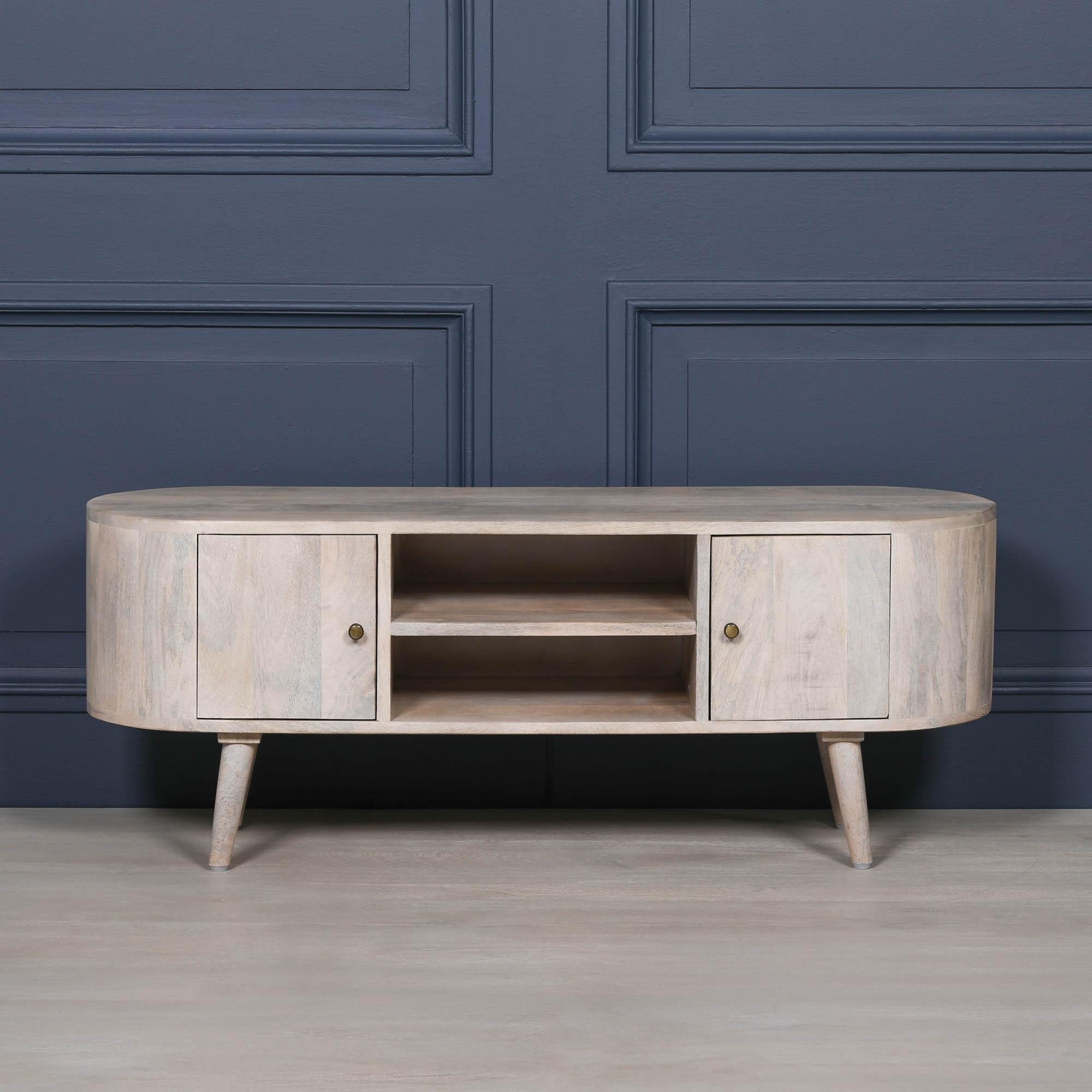 Washed Mango Wood TV Unit - Curved - 2 Door