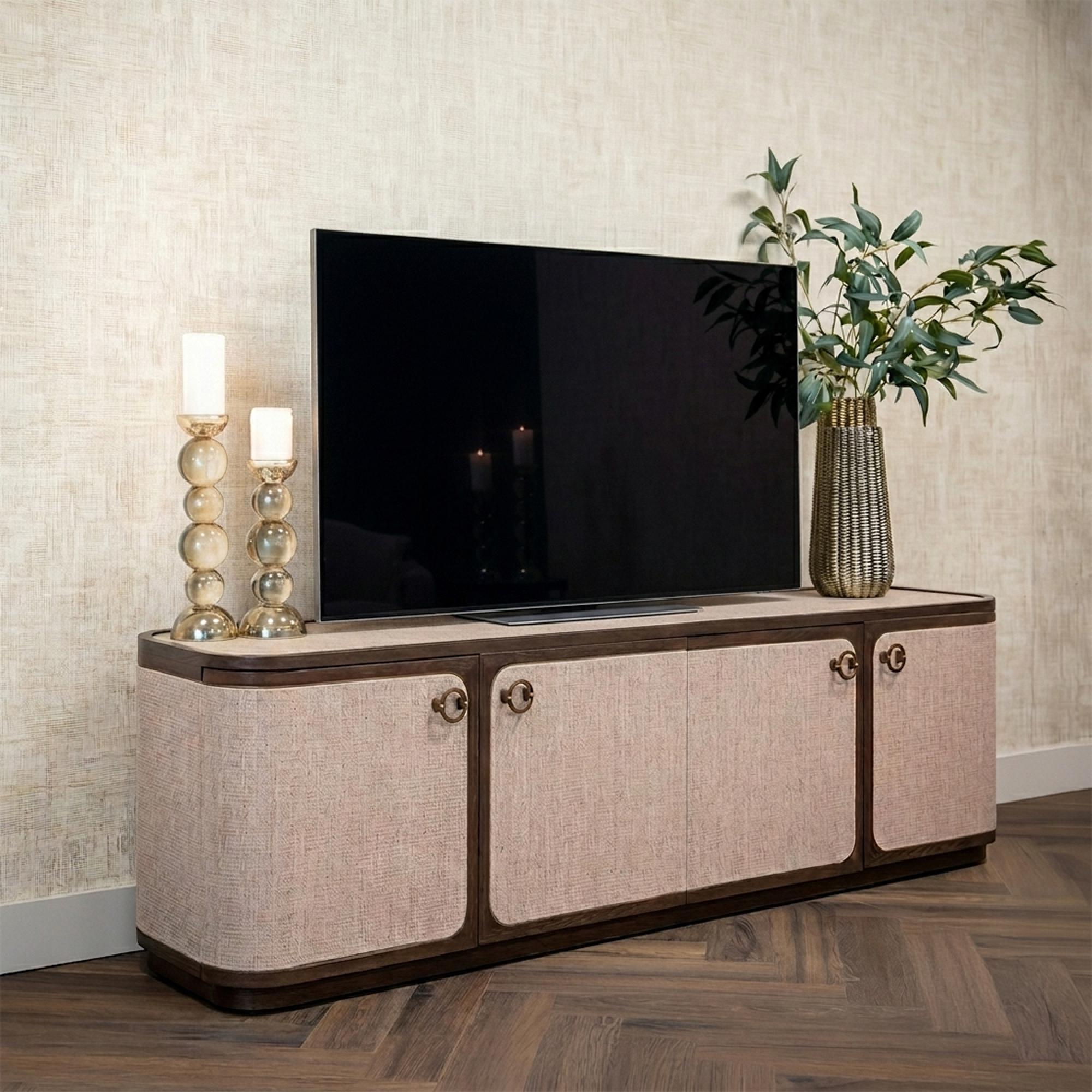 Willox Curved TV Cabinet - 4 Door - 190cm - Beige and Brown - Oak